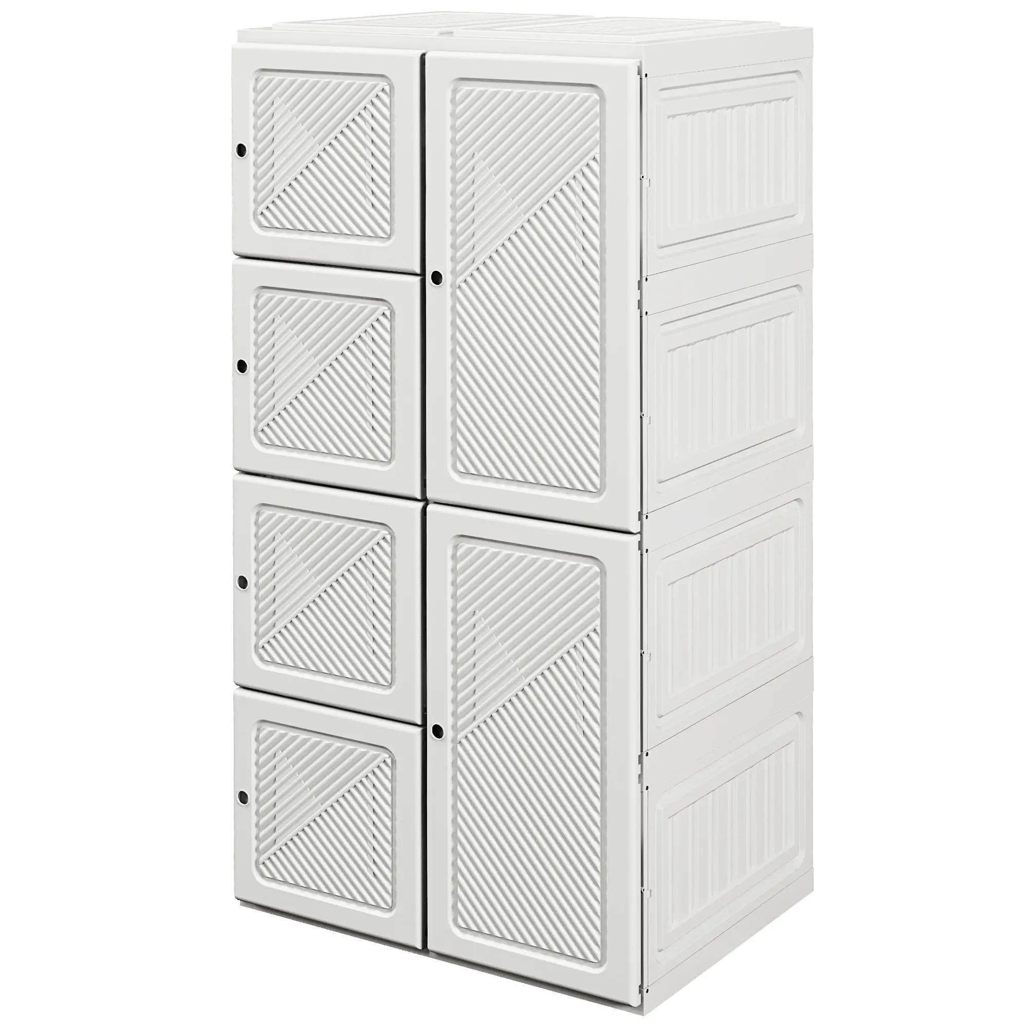 Portable Wardrobe, Foldable Clothes Organizer, 8 Compartments, Magnet Doors, White