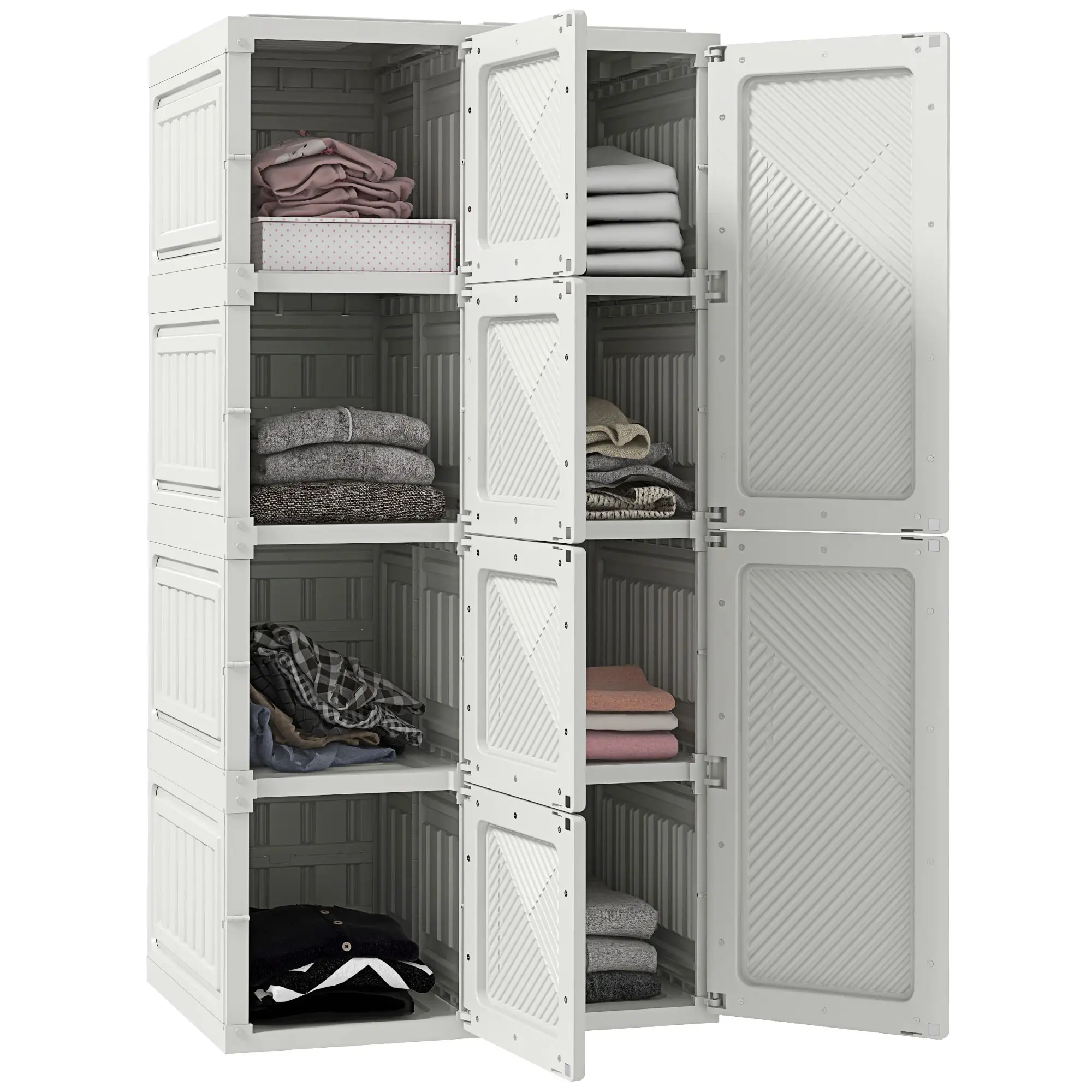 Portable Wardrobe, Foldable Clothes Organizer, 8 Compartments, Magnet Doors, White - Image 11