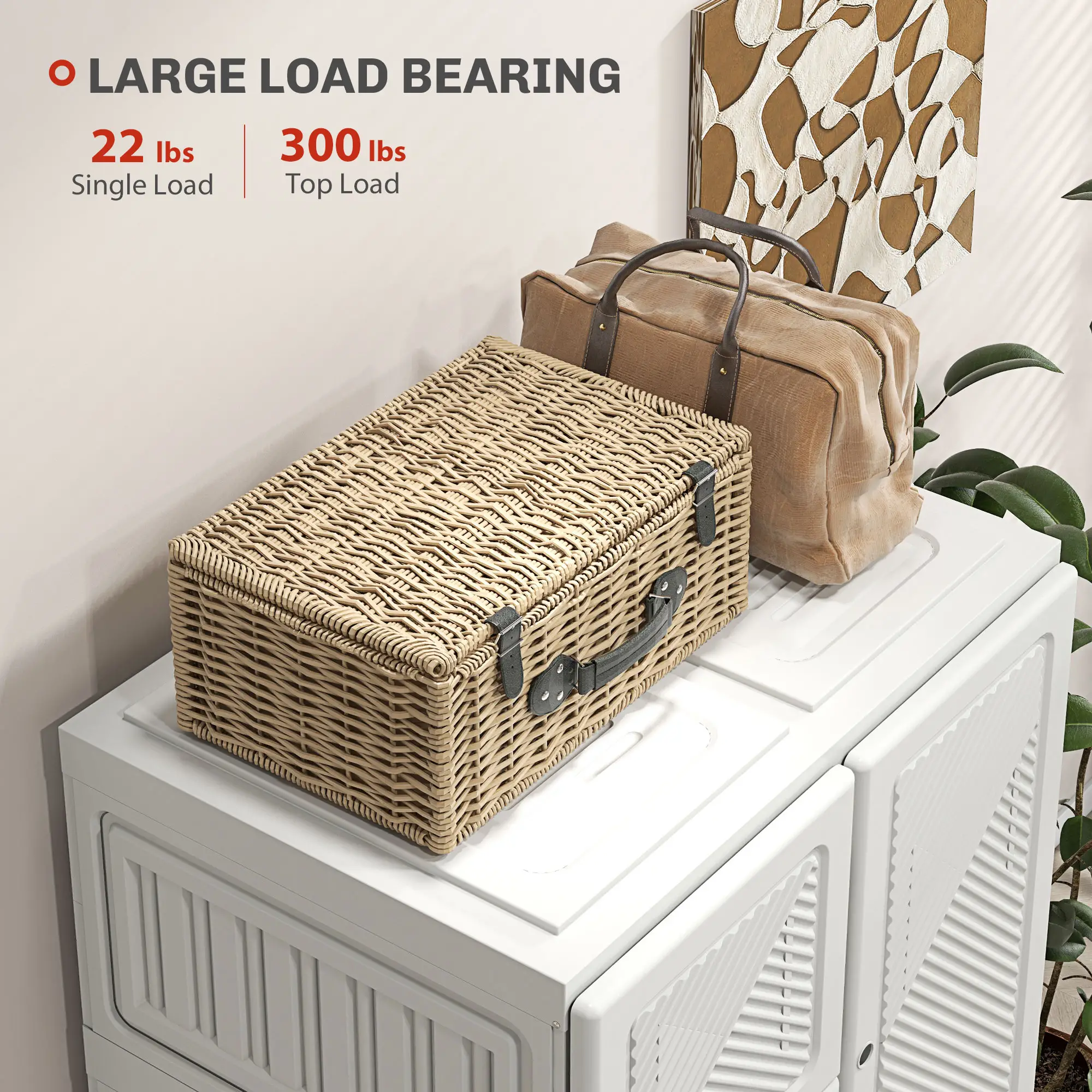 Portable Wardrobe, Foldable Clothes Organizer, 8 Compartments, Magnet Doors, White - Image 6