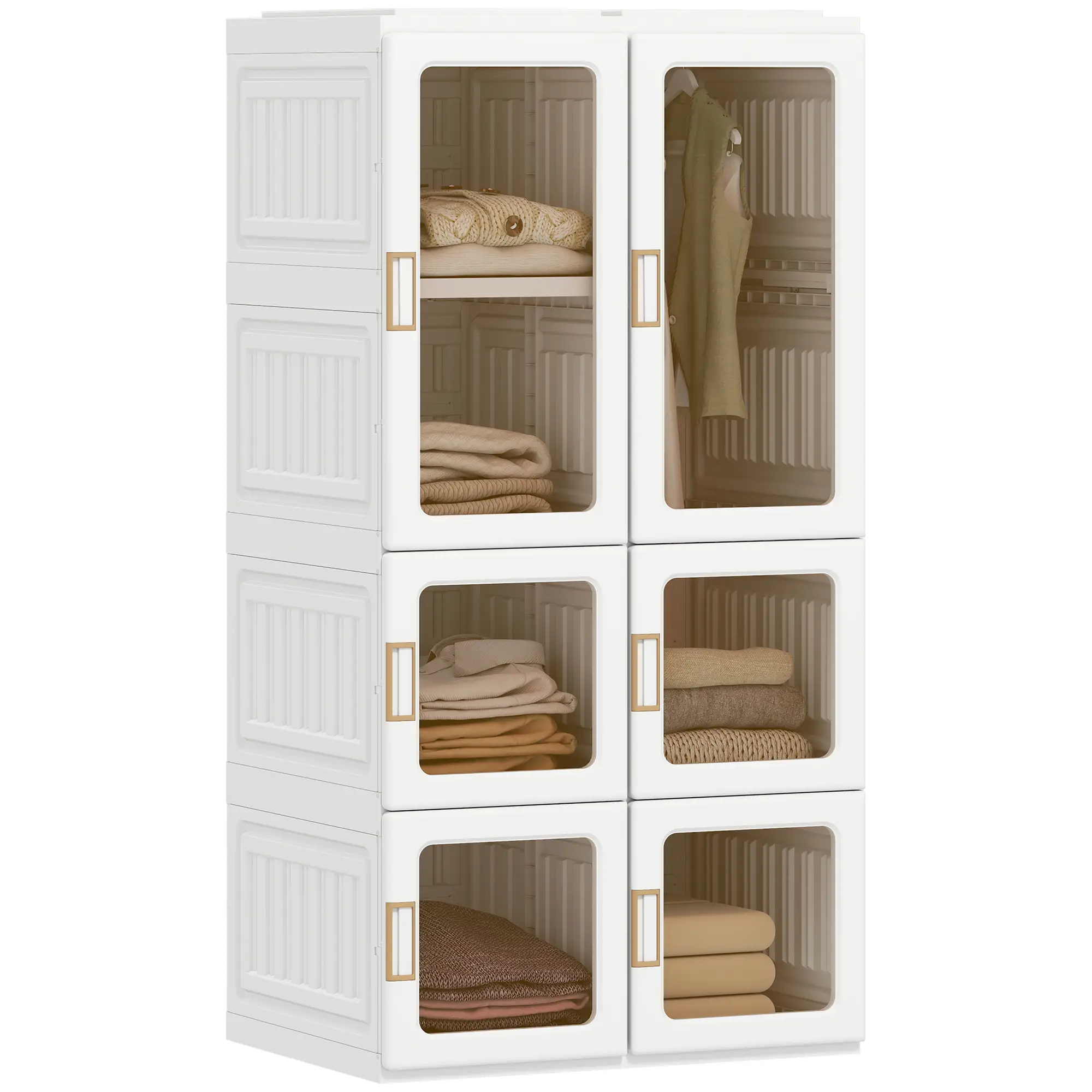 Portable Wardrobe, Foldable Plastic Closet, 5 Compartments, Hanging Rod, White - Image 11