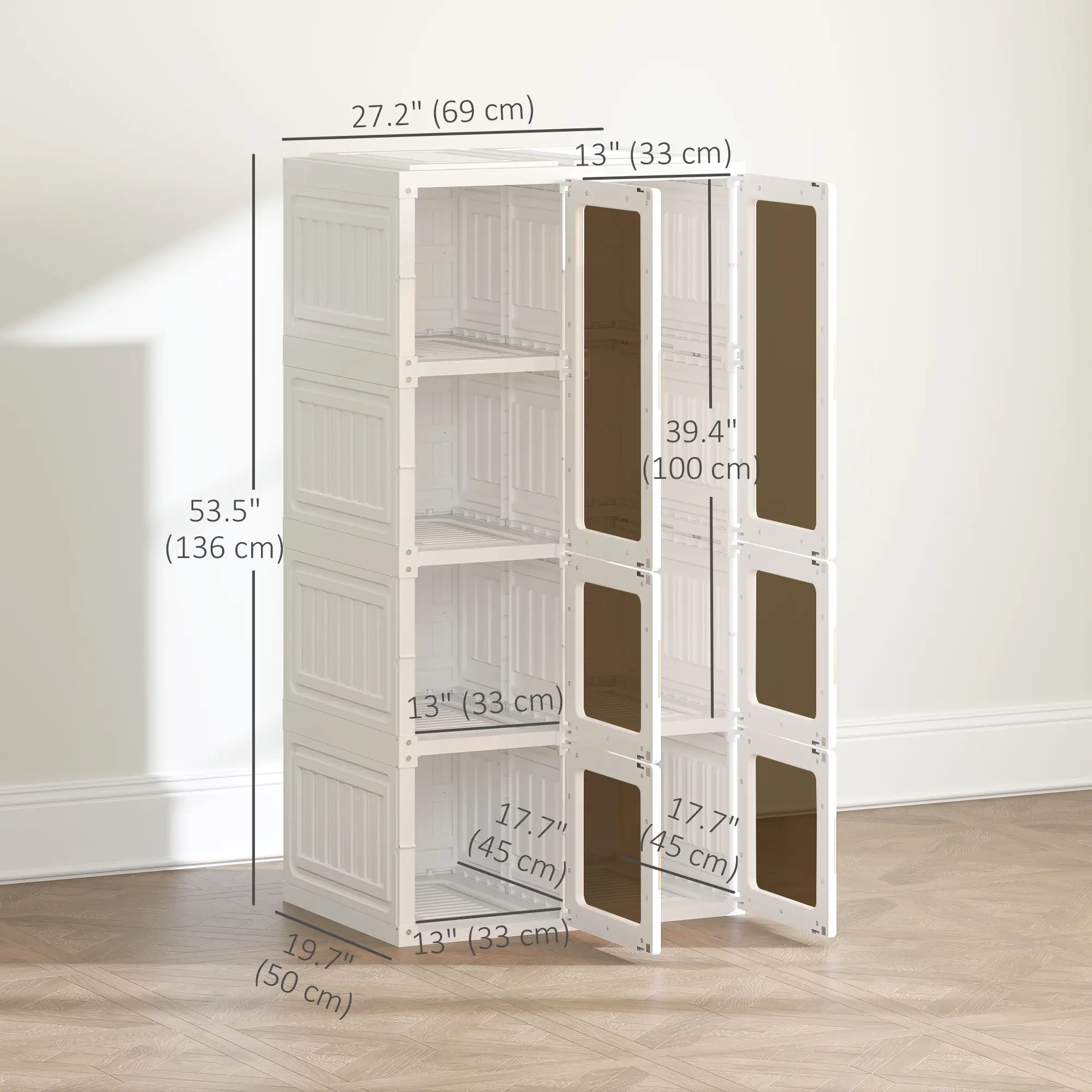 Portable Wardrobe, Foldable Plastic Closet, 5 Compartments, Hanging Rod, White - Image 3