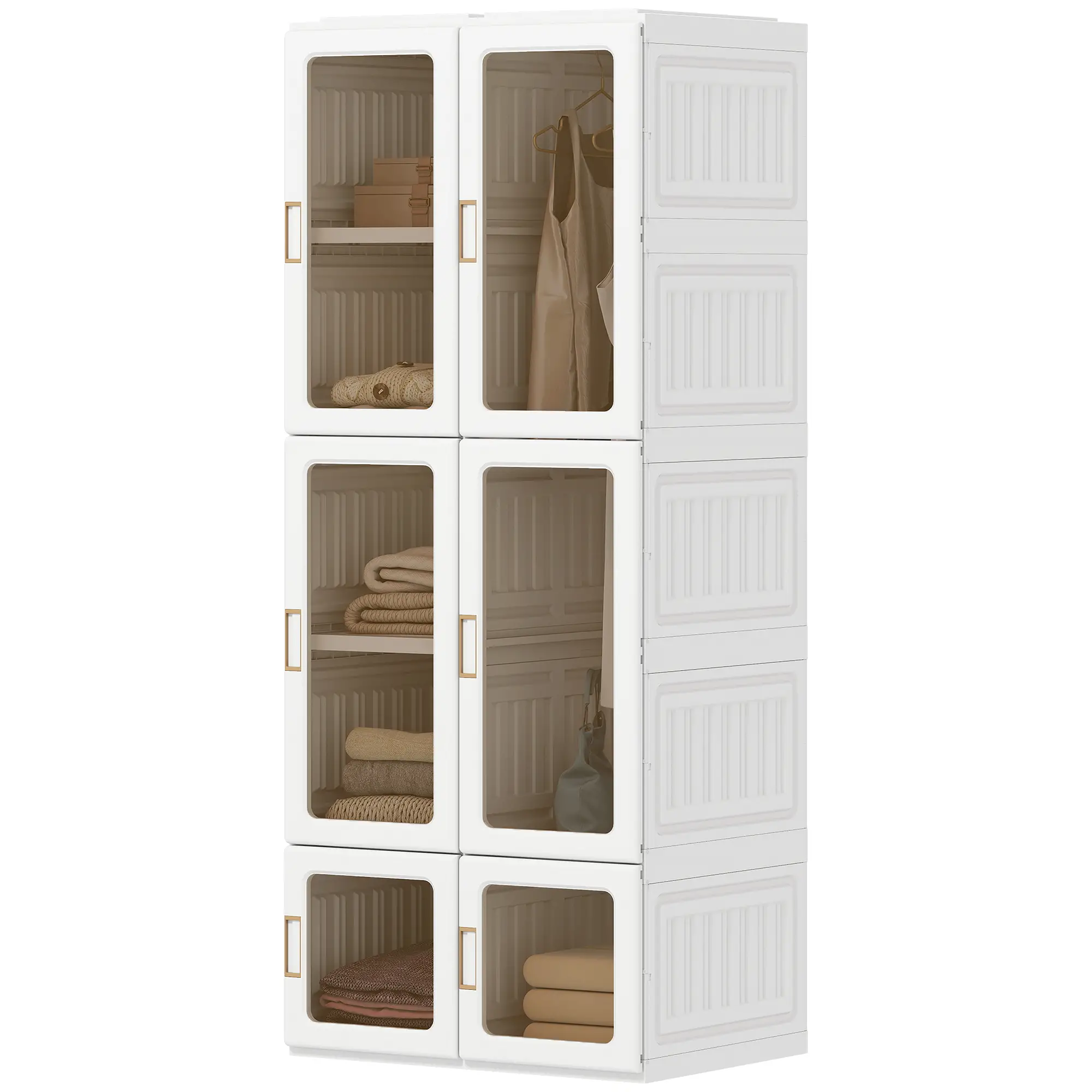 Portable Wardrobe, Foldable Plastic Closet, 6 Compartments, White