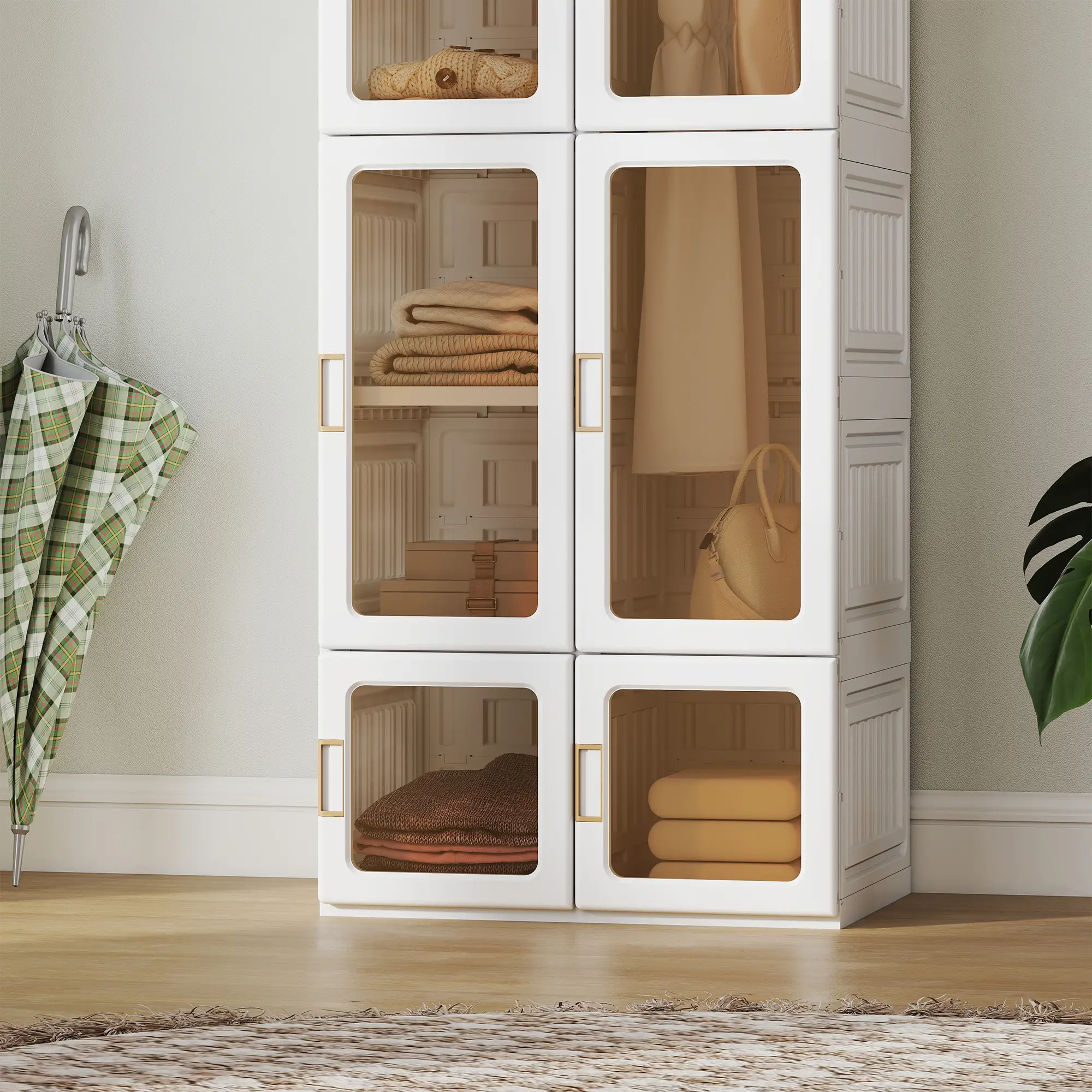 Portable Wardrobe, Foldable Plastic Closet, 6 Compartments, White - Image 10