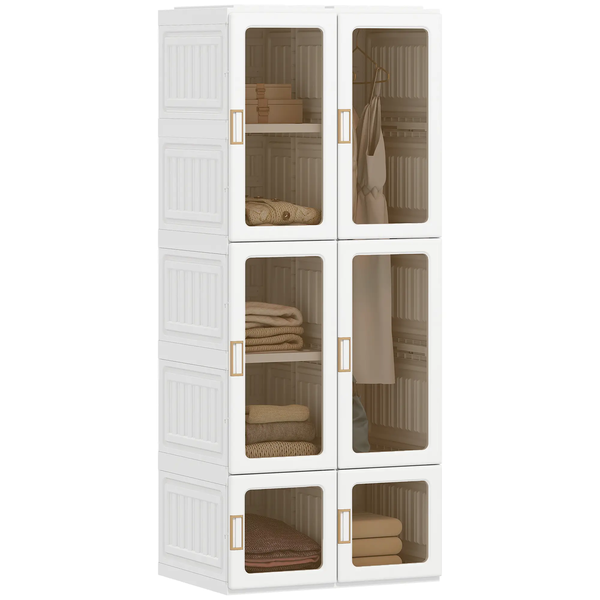 Portable Wardrobe, Foldable Plastic Closet, 6 Compartments, White - Image 11