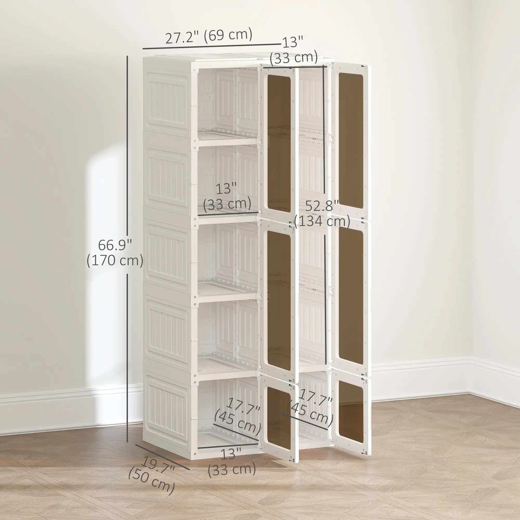 Portable Wardrobe, Foldable Plastic Closet, 6 Compartments, White - Image 3