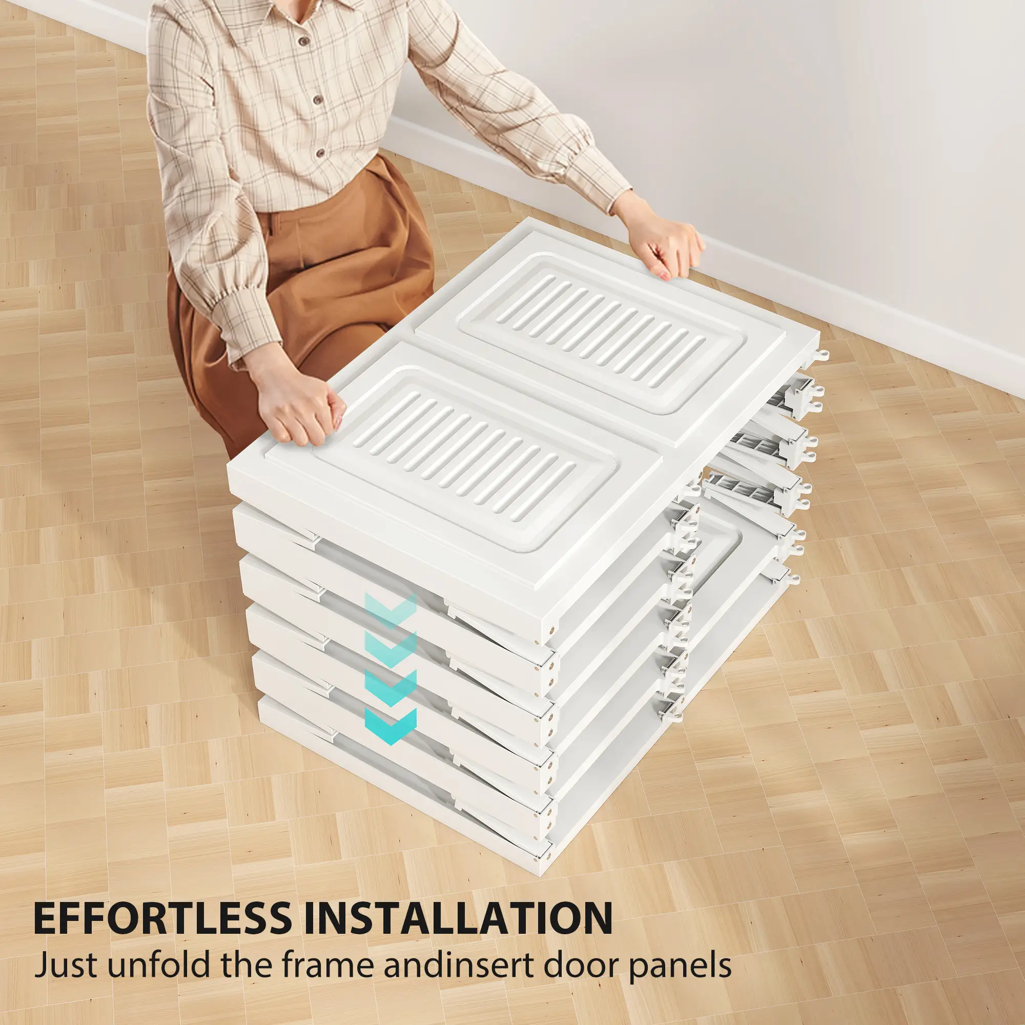Portable Wardrobe, Foldable Plastic Closet, 6 Compartments, White - Image 5