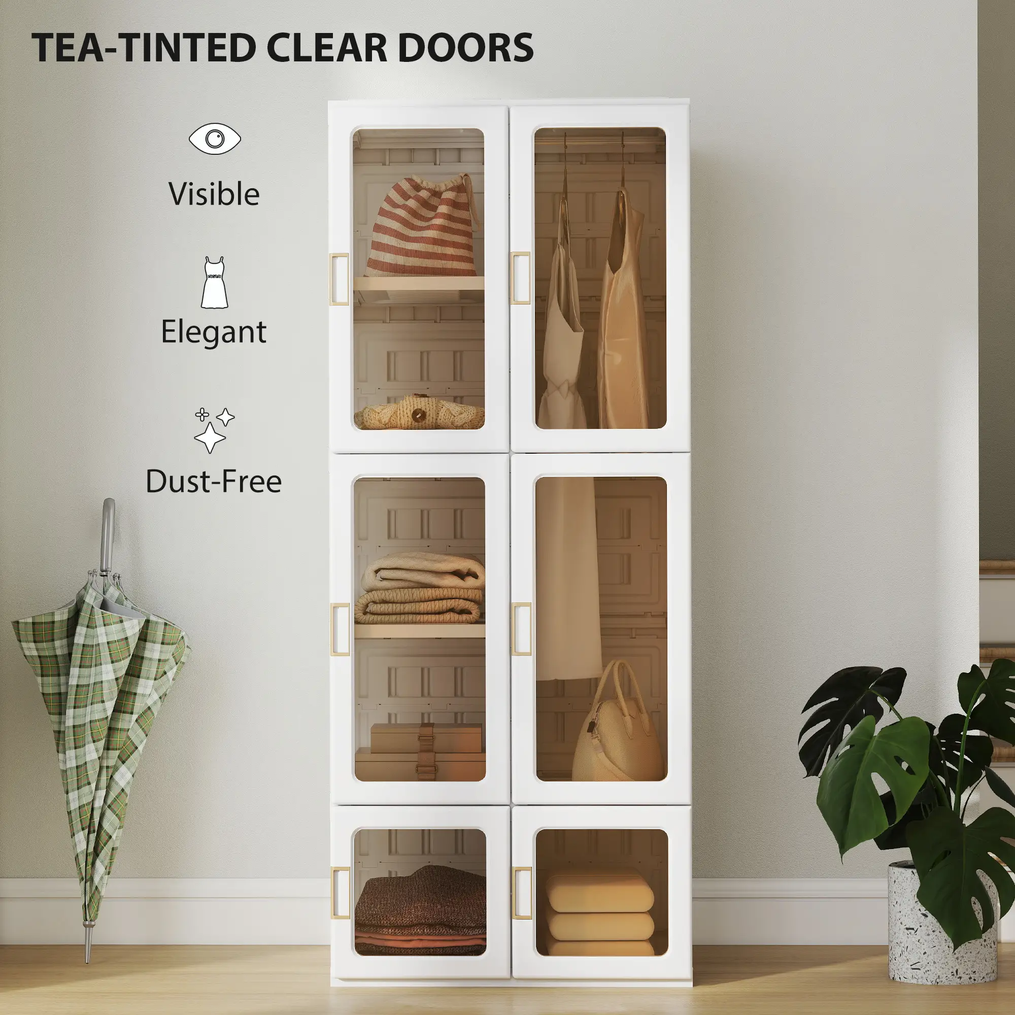 Portable Wardrobe, Foldable Plastic Closet, 6 Compartments, White - Image 7