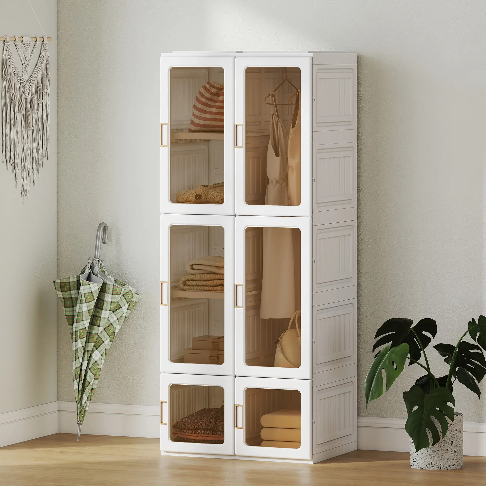 Portable Wardrobe, Foldable Plastic Closet, 6 Compartments, White - Image 8