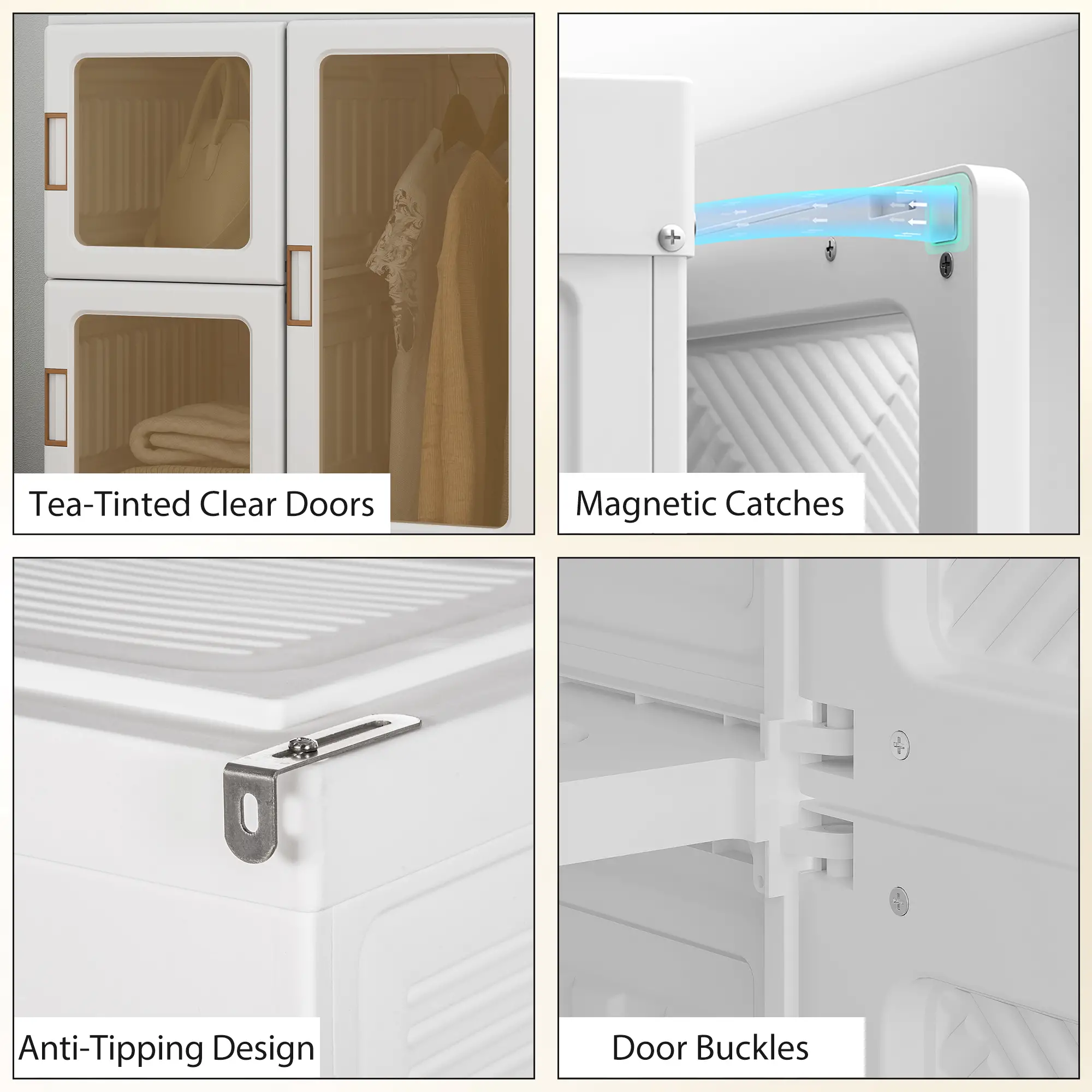 Portable Wardrobe, Foldable Plastic Closet, 8 Compartments, 2 Hanging Rods, Brown - Image 7