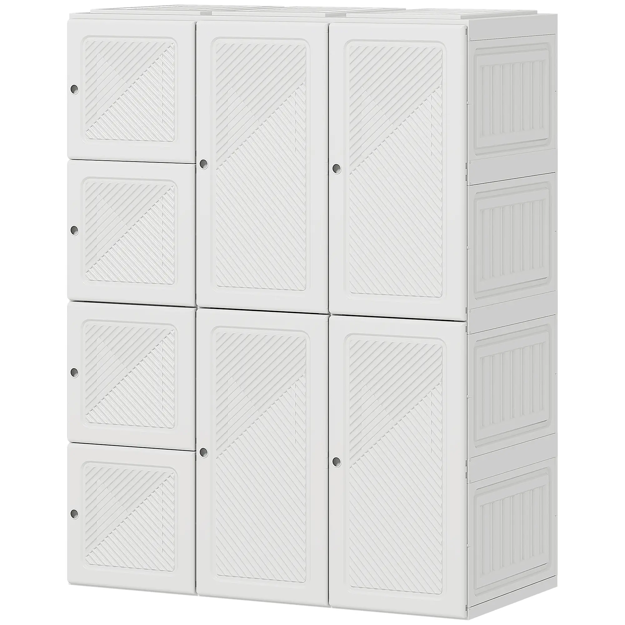 Portable Wardrobe, Foldable Plastic Closet, 8 Compartments, 2 Hanging Rods, White