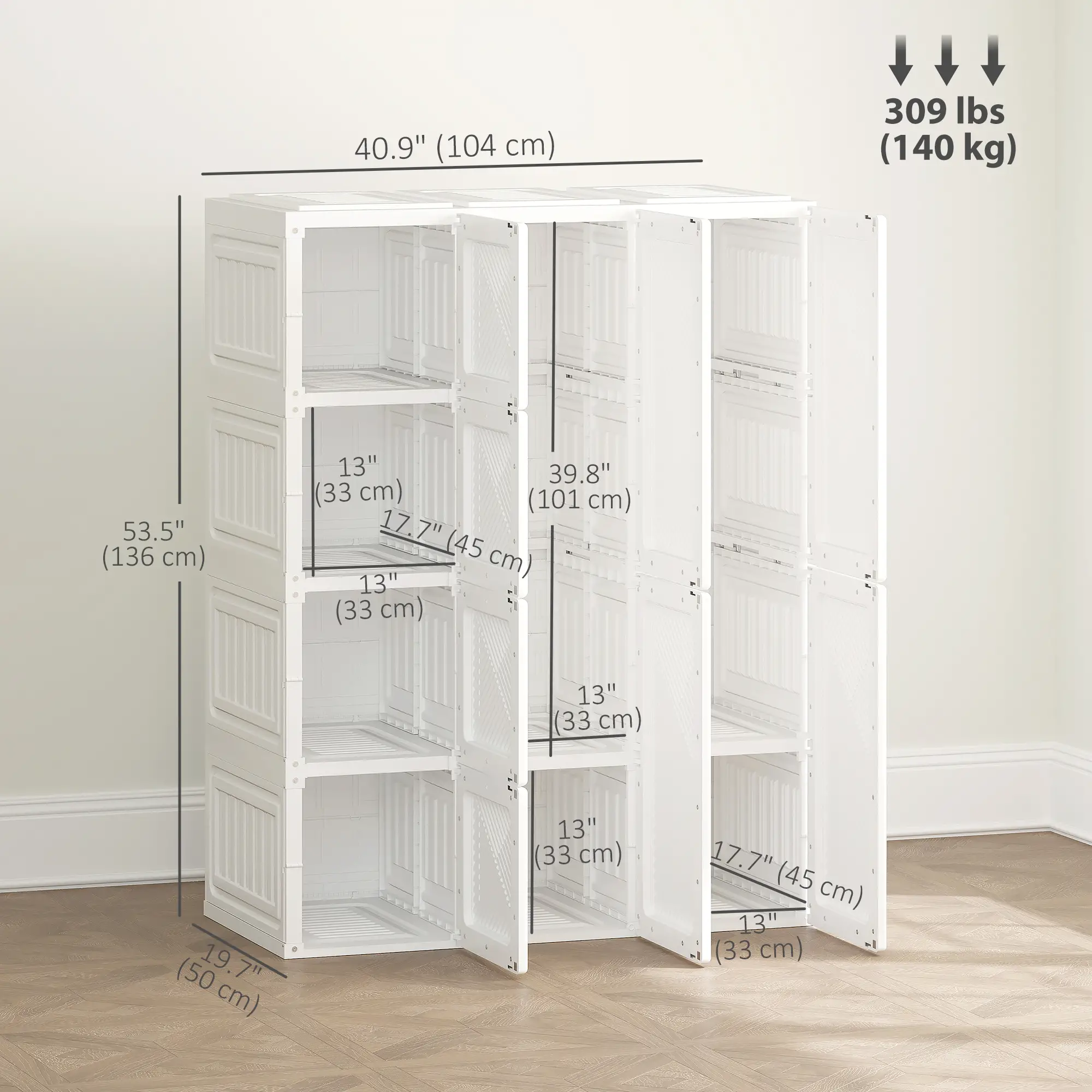 Portable Wardrobe, Foldable Plastic Closet, 8 Compartments, 2 Hanging Rods, White - Image 3