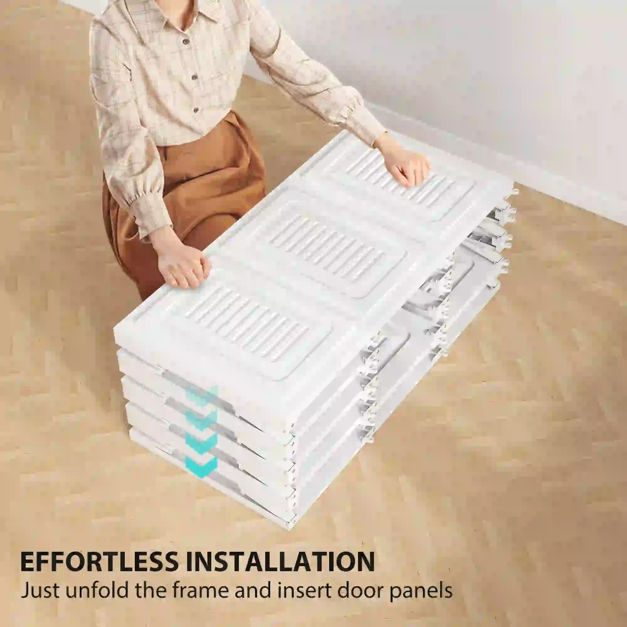 Portable Wardrobe, Foldable Plastic Closet, 8 Compartments, 2 Hanging Rods, White - Image 5