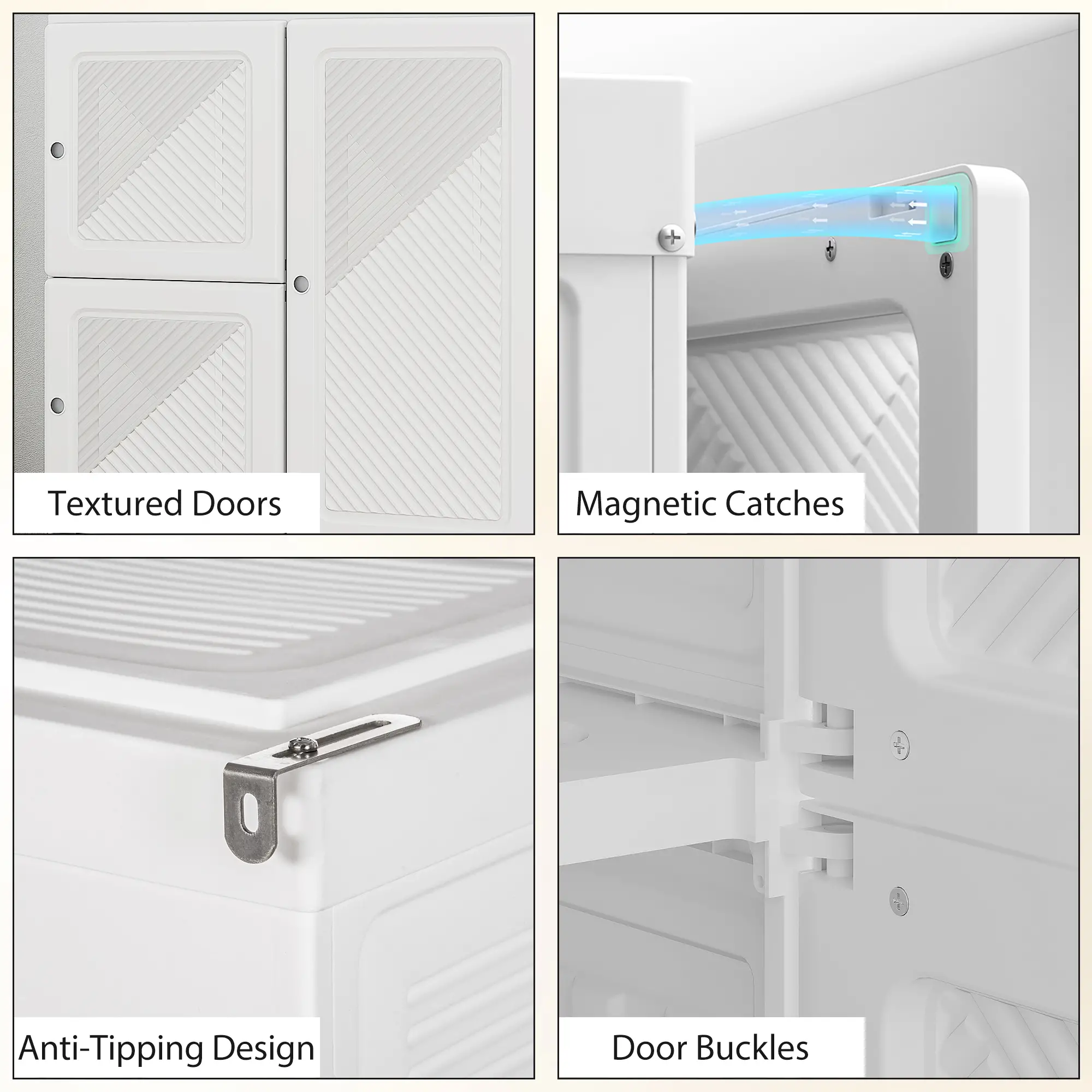 Portable Wardrobe, Foldable Plastic Closet, 8 Compartments, 2 Hanging Rods, White - Image 7