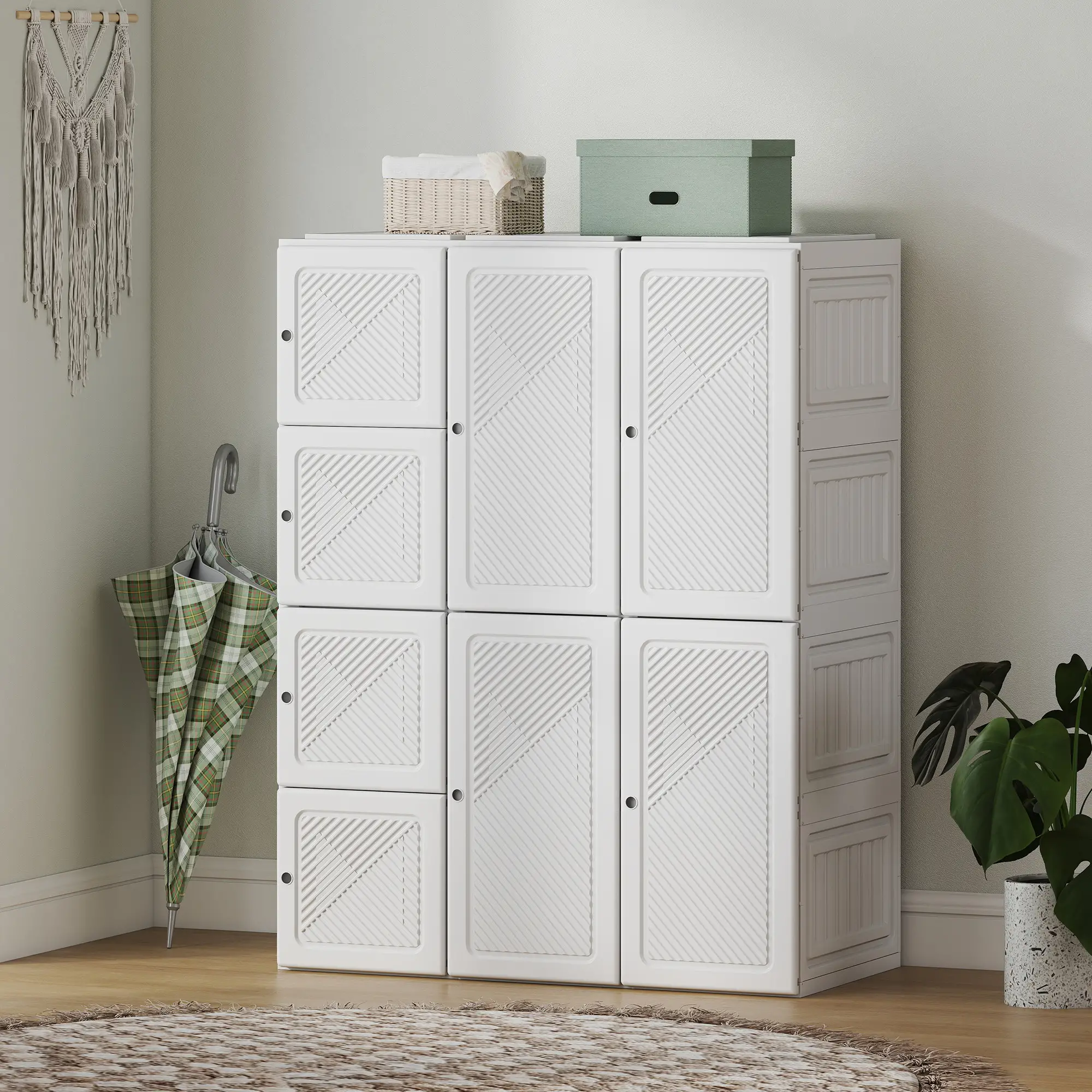Portable Wardrobe, Foldable Plastic Closet, 8 Compartments, 2 Hanging Rods, White - Image 8