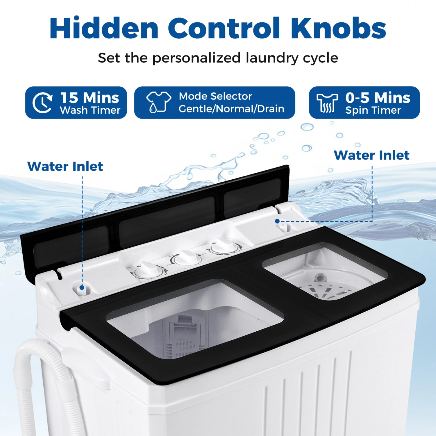 Portable Washing Machine, 12 LBS Washer 8 LBS Spinner, Black - Image 8