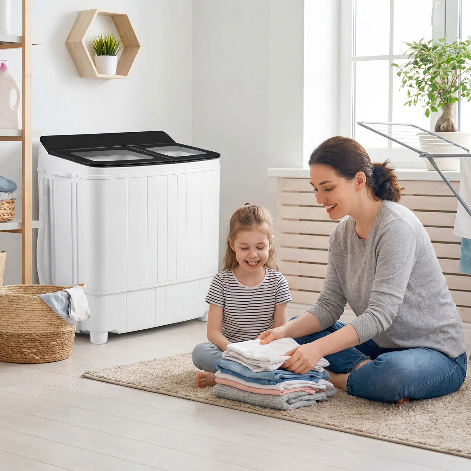 Portable Washing Machine 18 lbs Mini Laundry Machine with 11 LBS Washer, Black - Image 2