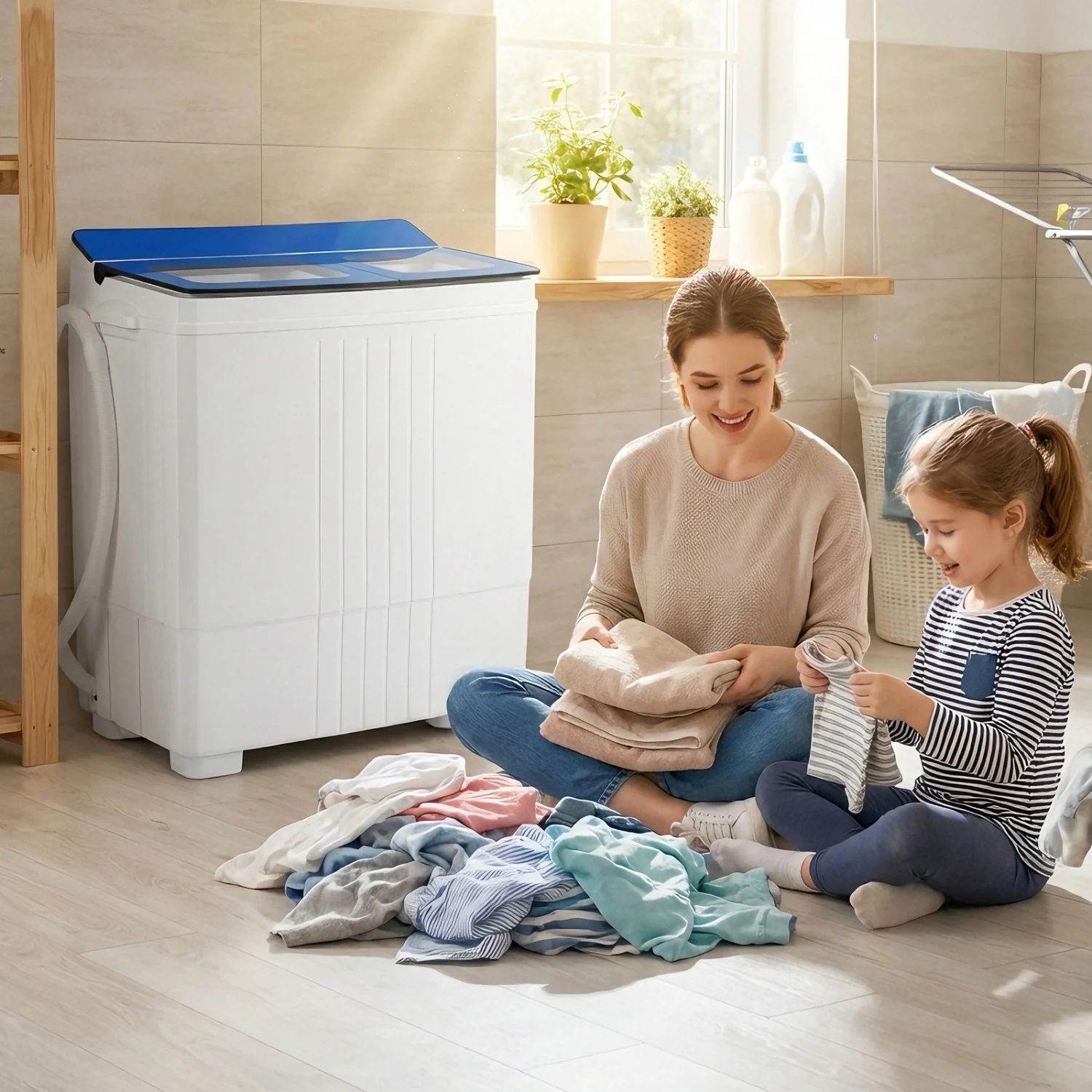 Portable Washing Machine 18 lbs Mini Laundry Machine with 11 LBS Washer, Blue - Image 2