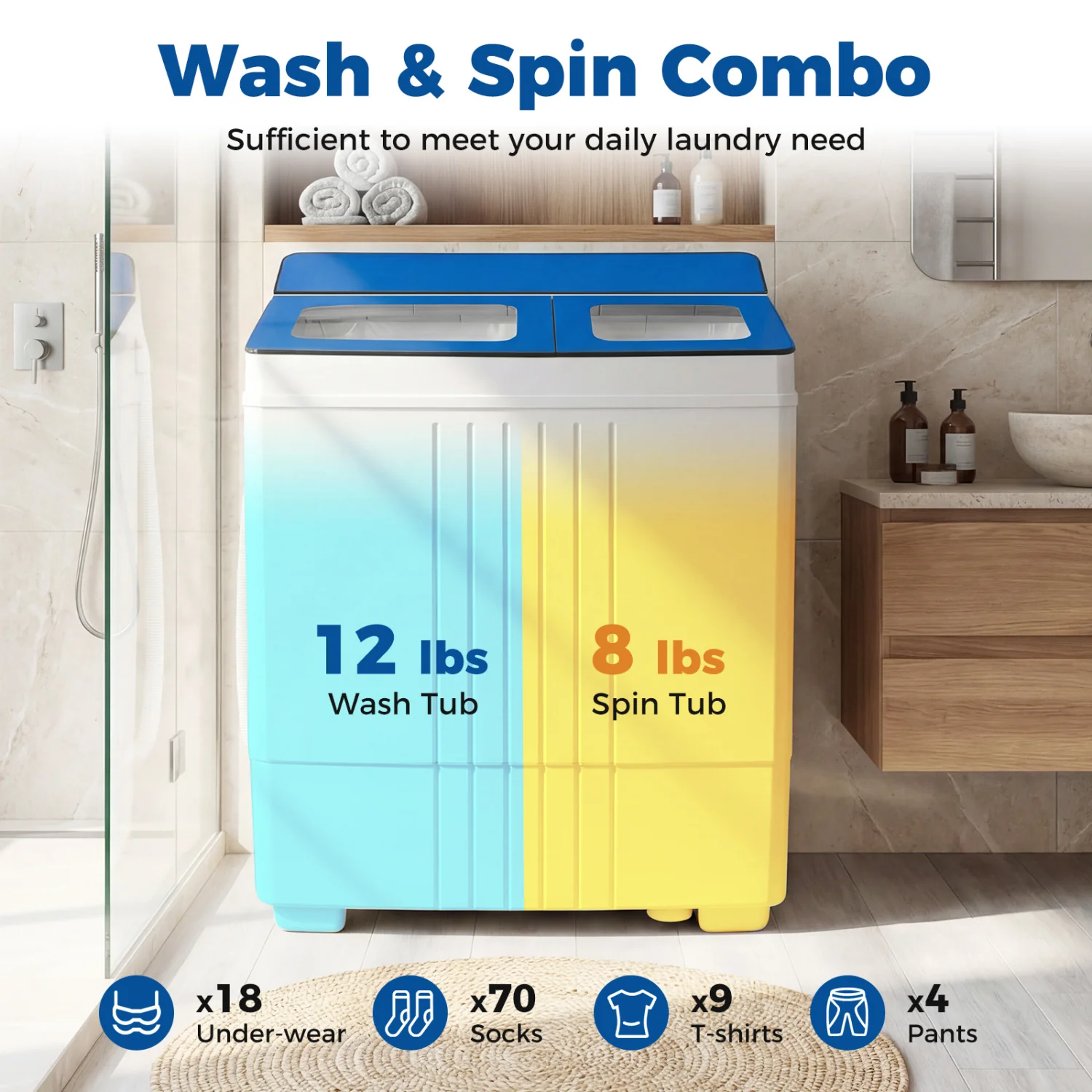 Portable Washing Machine 18 lbs Mini Laundry Machine with 11 LBS Washer, Blue - Image 7
