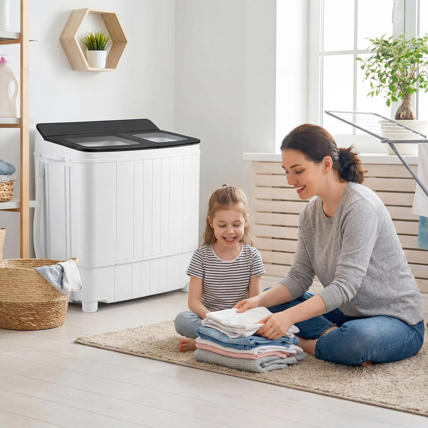 Portable Washing Machine 18 lbs Mini Laundry Machine with 11 LBS Washer-Grey, Gray - Image 2