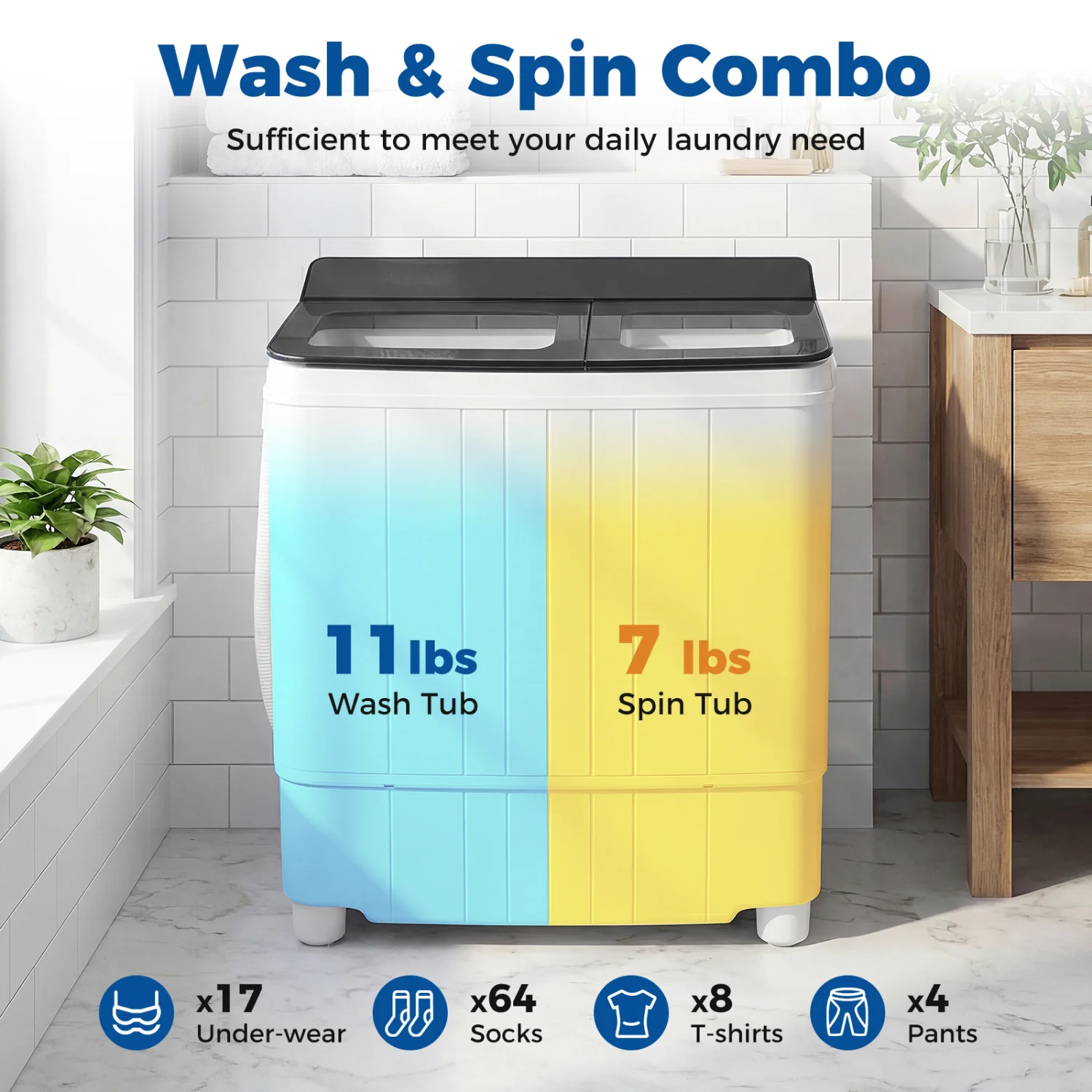 Portable Washing Machine 18 lbs Mini Laundry Machine with 11 LBS Washer-Grey, Gray - Image 7