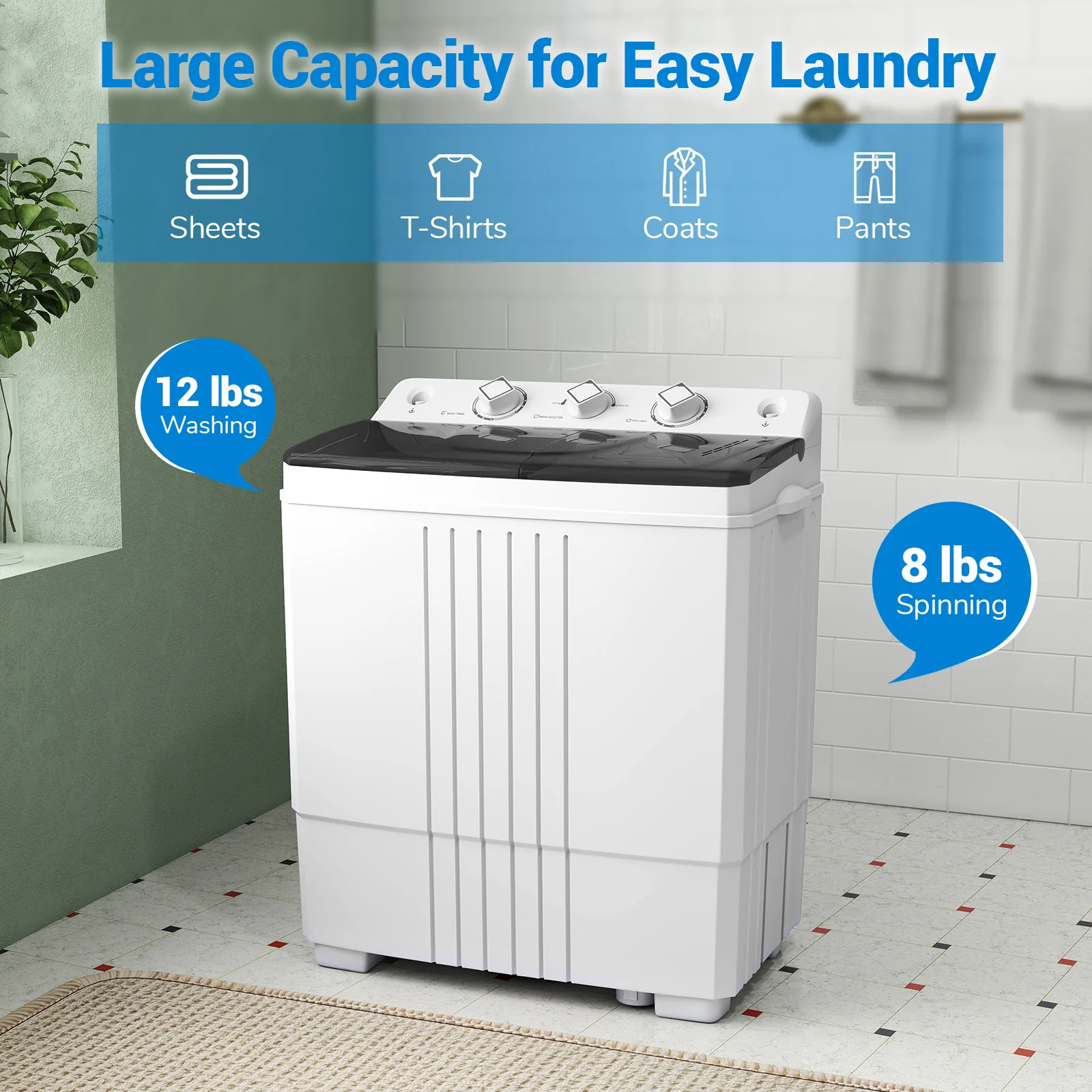 Portable Washing Machine, Black - Image 8