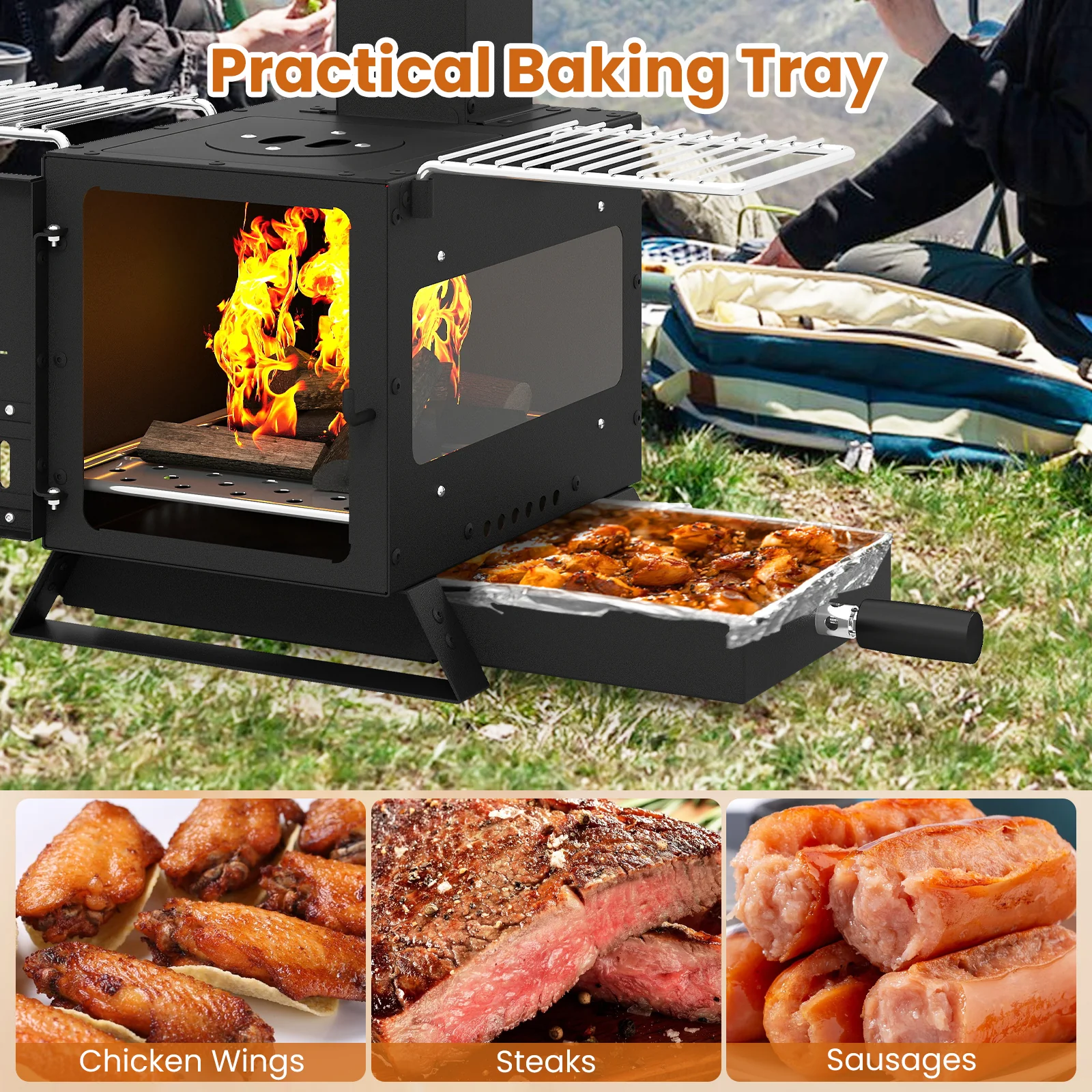 Portable Wood Burning Stove, Mini Heater Burner, Pot Rack Oven Pan, Black - Image 10