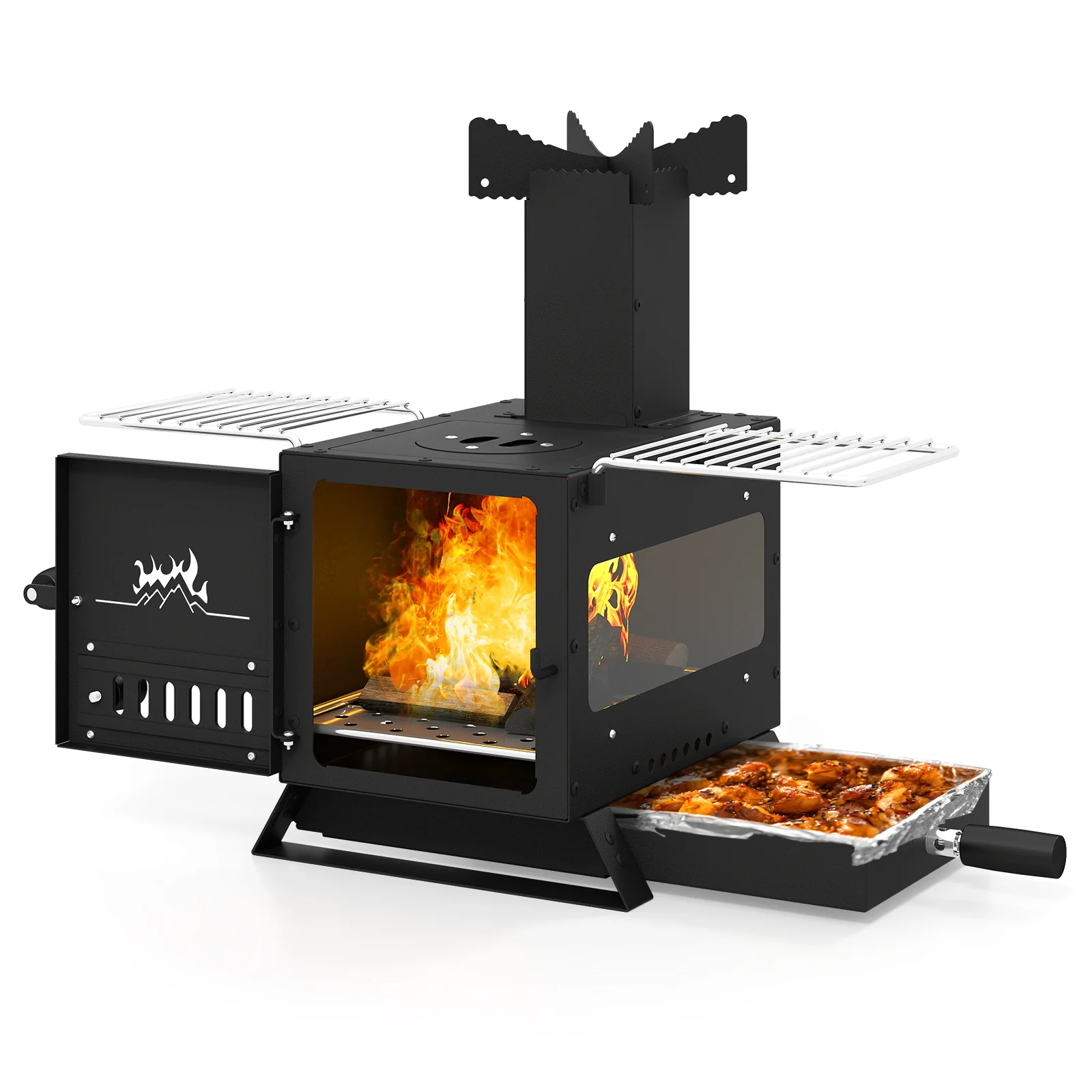 Portable Wood Burning Stove, Mini Heater Burner, Pot Rack Oven Pan, Black - Image 4