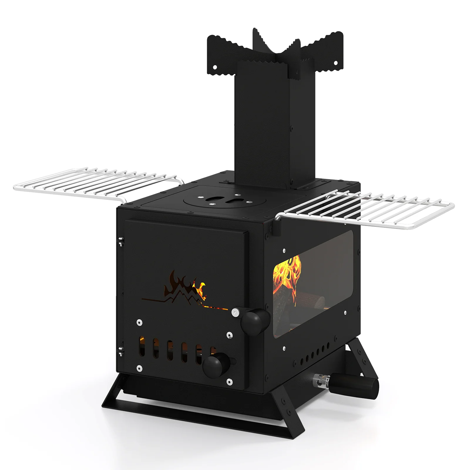 Portable Wood Burning Stove, Mini Heater Burner, Pot Rack Oven Pan, Black - Image 7