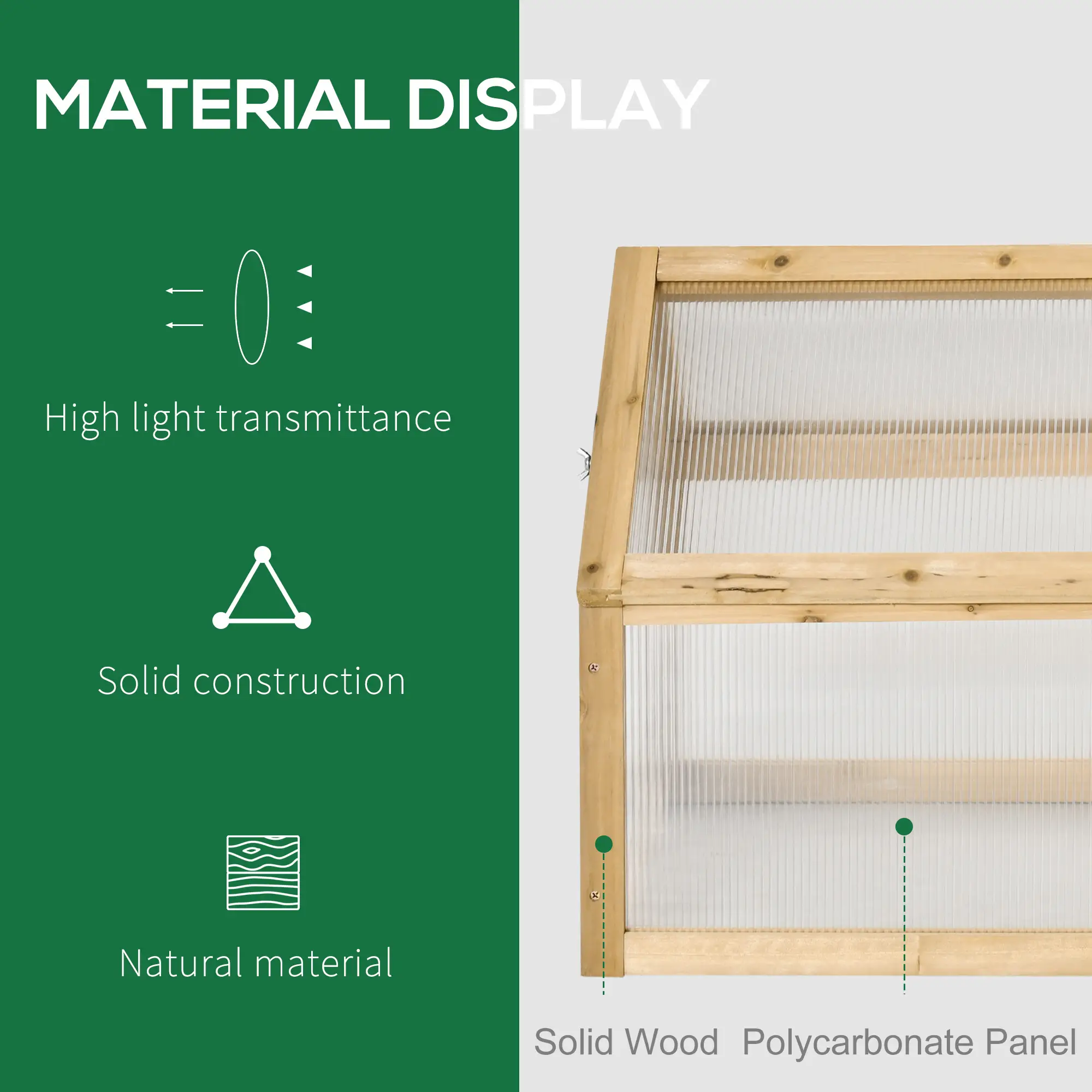 Portable Wooden Cold Frame Greenhouse, Openable Top, 35.5" x 20.5" x 19.5", Light Brown - Image 4