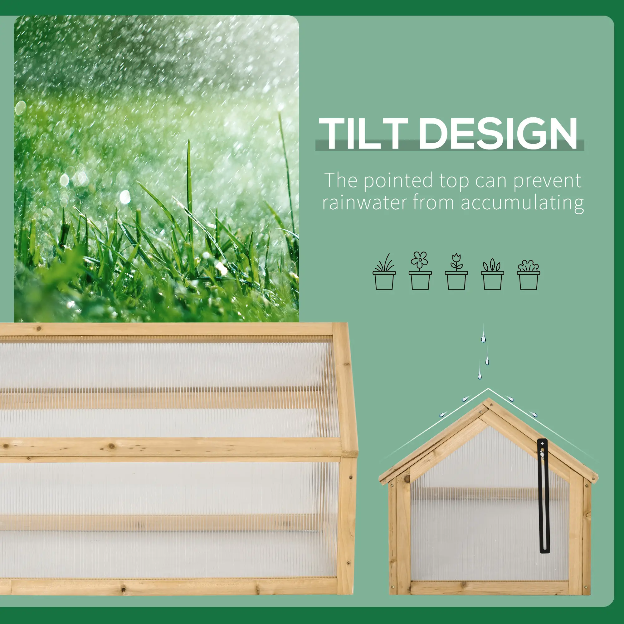 Portable Wooden Cold Frame Greenhouse, Openable Top, 35.5" x 20.5" x 19.5", Light Brown - Image 6