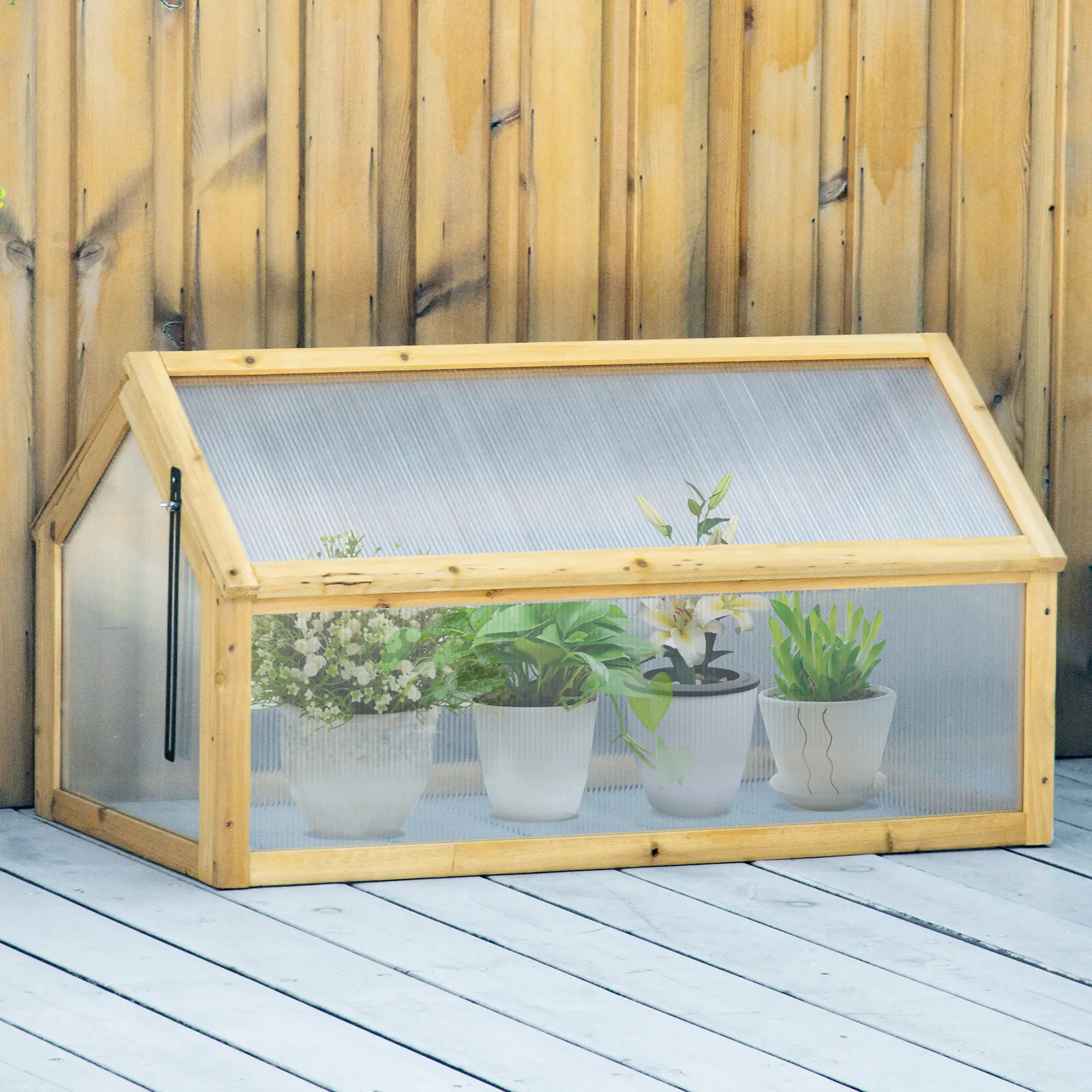 Portable Wooden Cold Frame Greenhouse, Openable Top, 35.5" x 20.5" x 19.5", Light Brown - Image 7