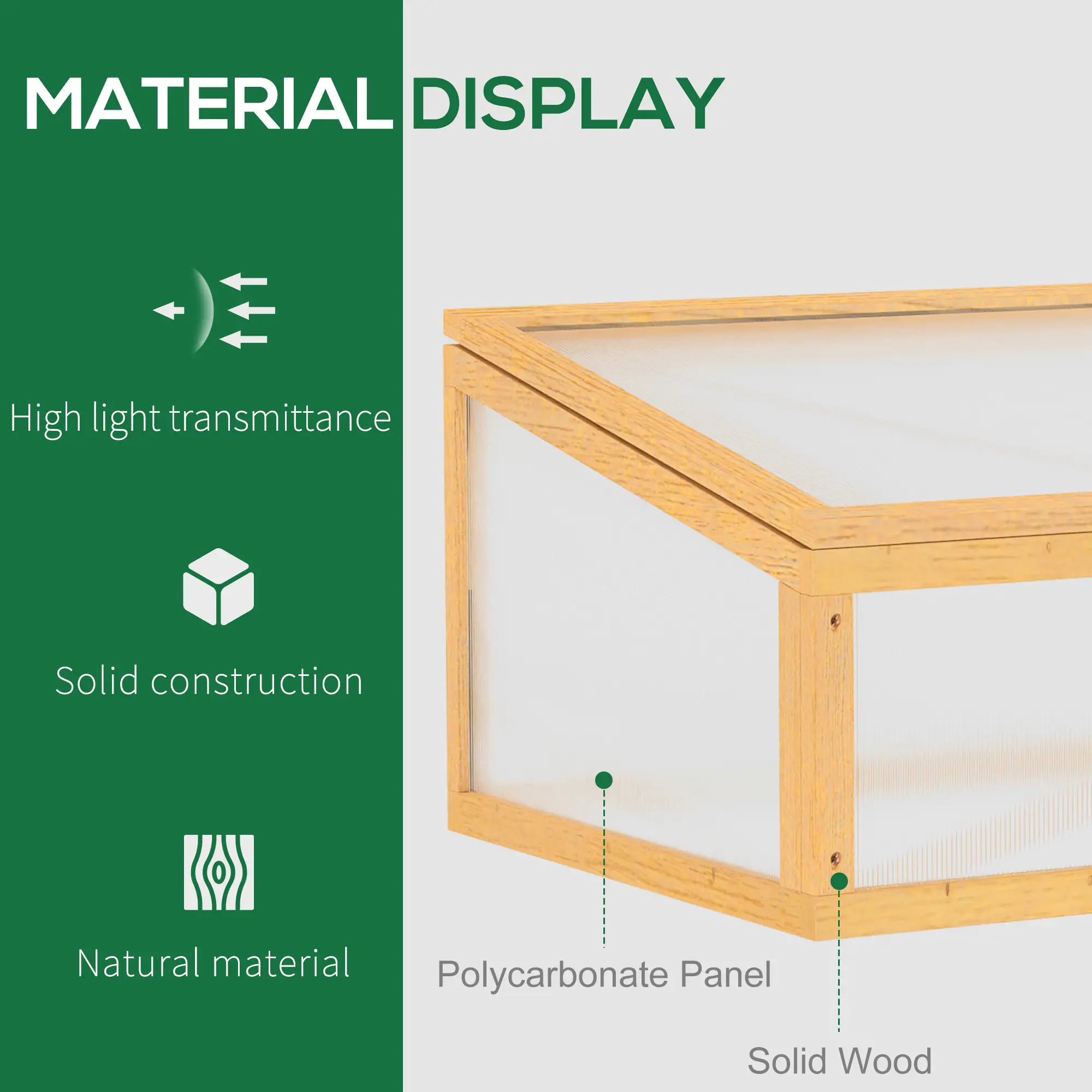 Portable Wooden Cold Frame Greenhouse, Openable Top, 35.5"x23.5"x15.75", Light Brown - Image 4
