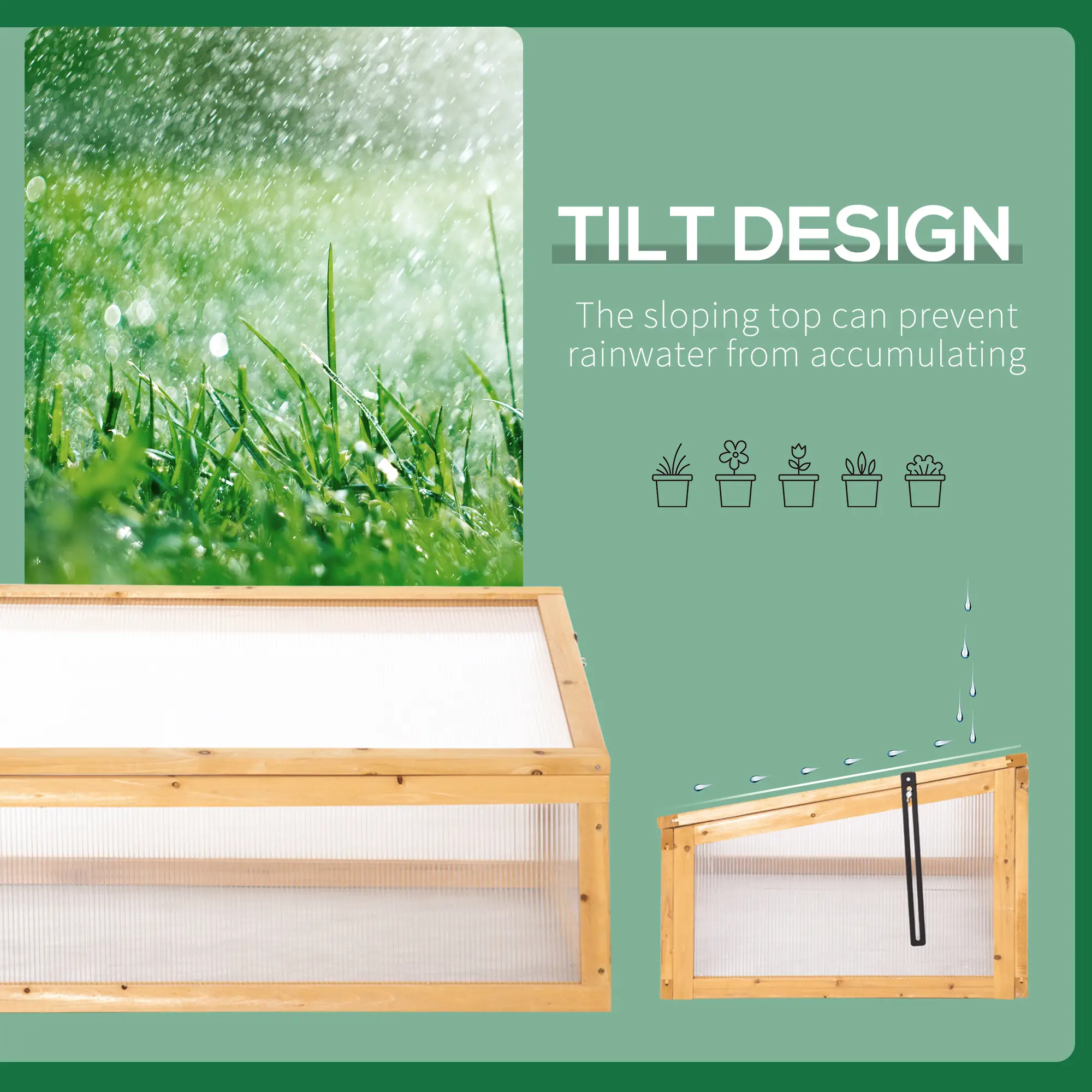 Portable Wooden Cold Frame Greenhouse, Openable Top, 35.5"x23.5"x15.75", Light Brown - Image 6