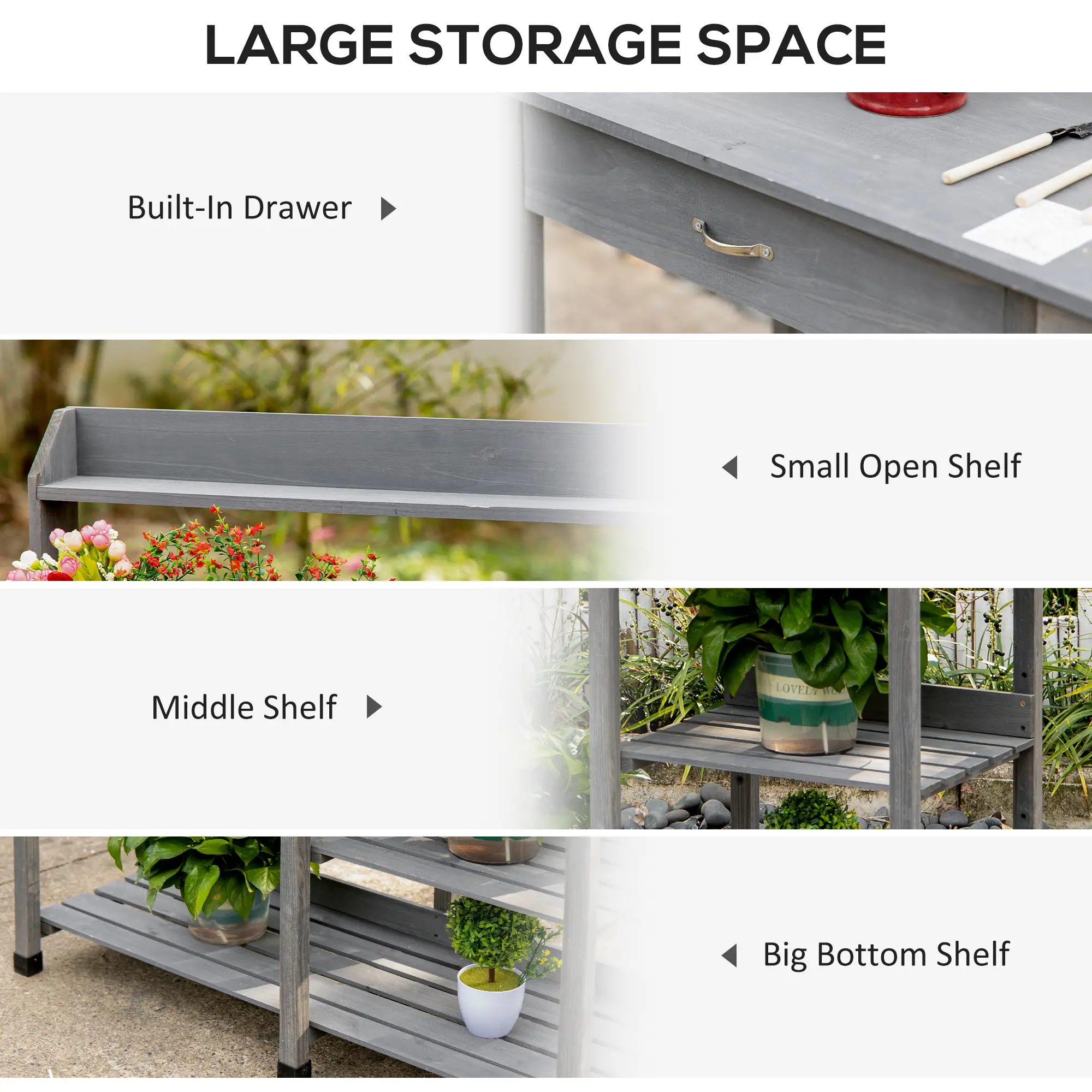 Potting Bench Table with Drawer, Removable Sink, Storage Shelves - Image 5