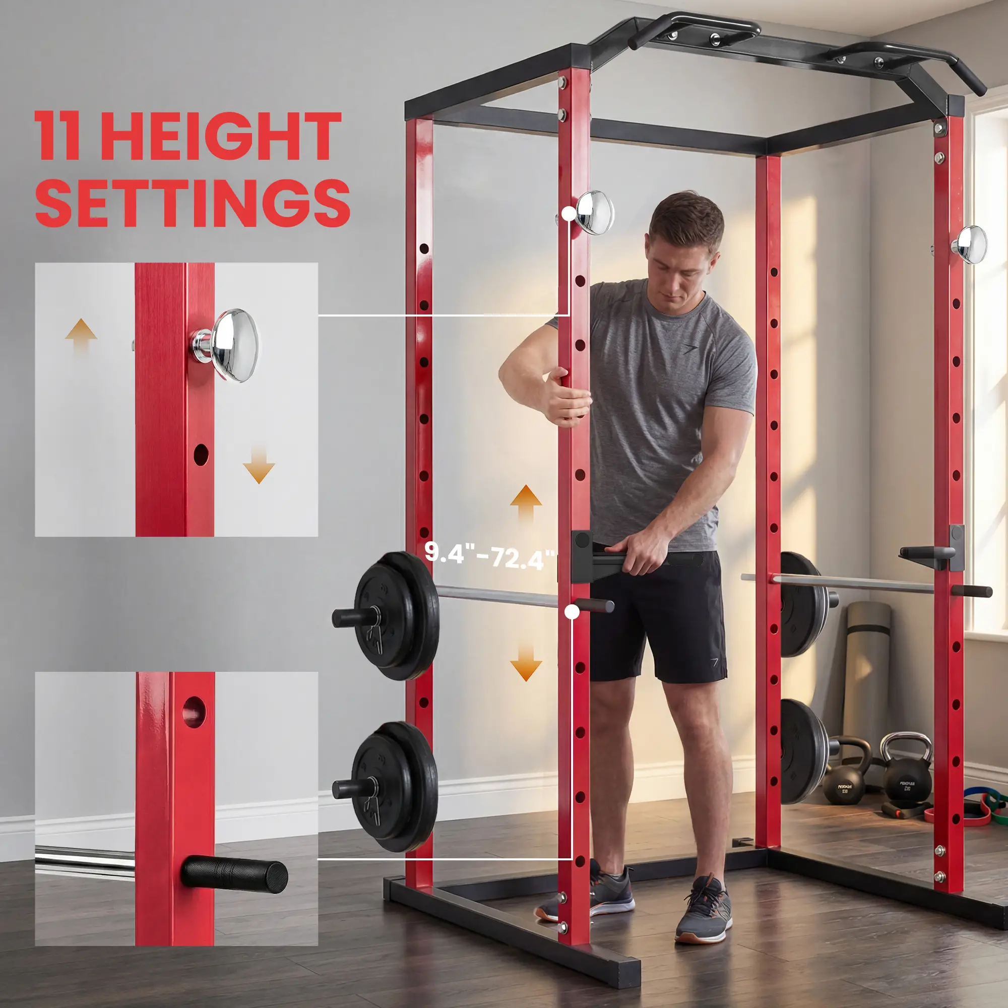 Power Cage, 1000 lbs Capacity, Adjustable Height Squat Rack - Image 7