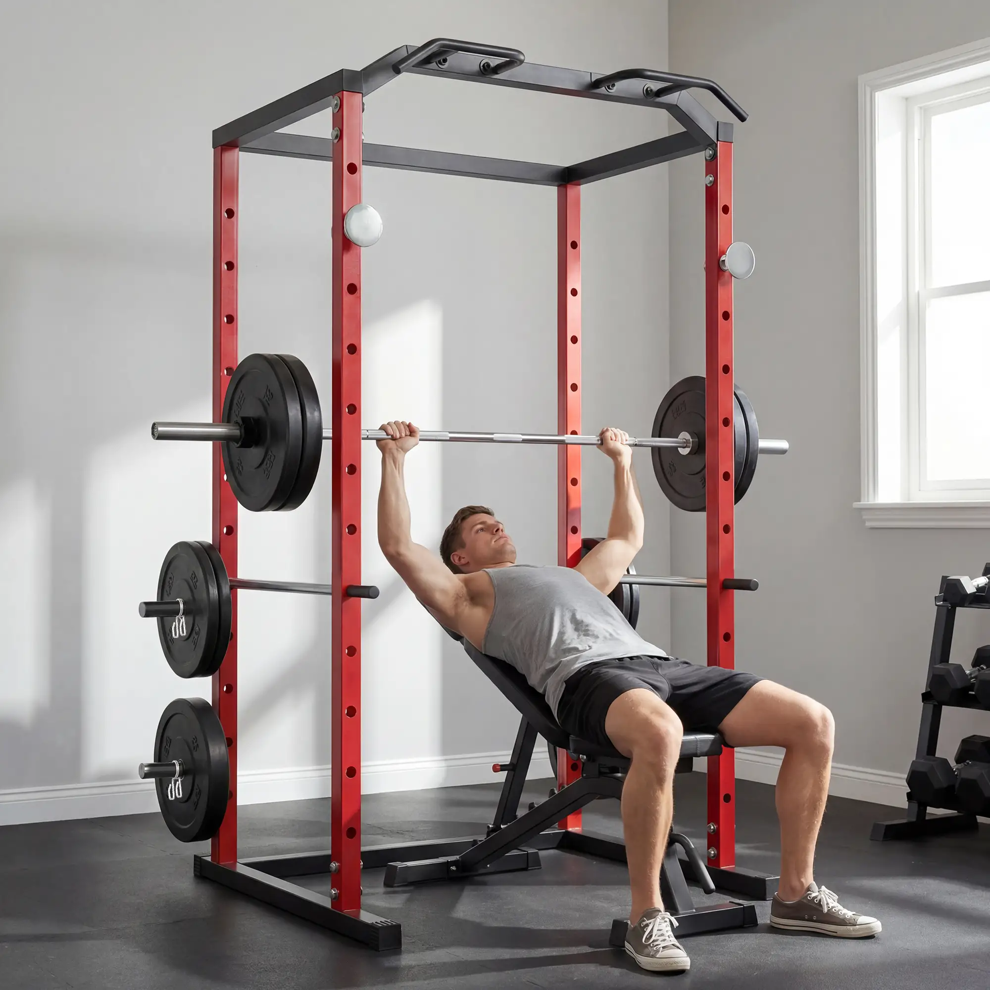 Power Cage, 1000 lbs Capacity, Adjustable Height Squat Rack - Image 8