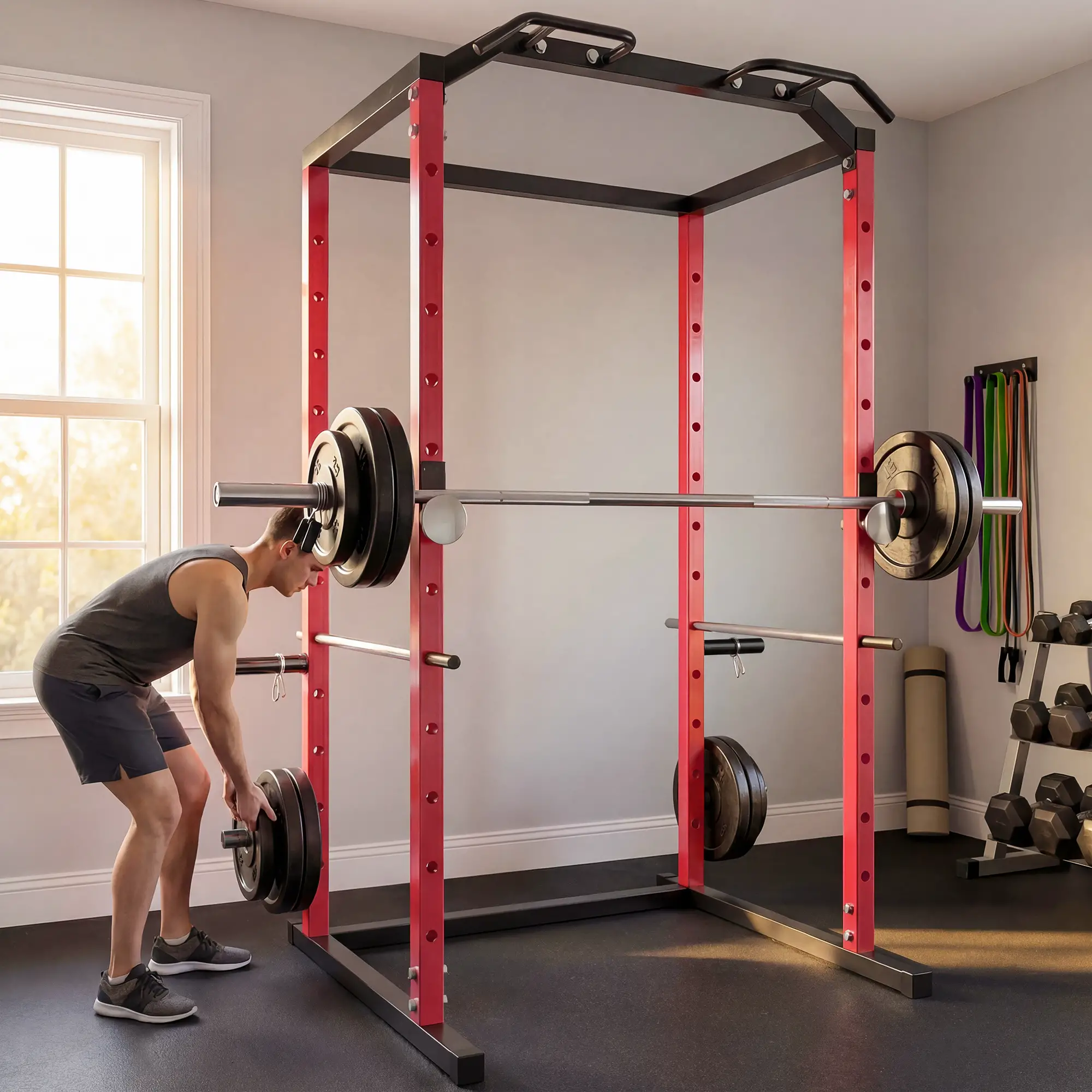 Power Cage, 1000 lbs Capacity, Adjustable Height Squat Rack - Image 9