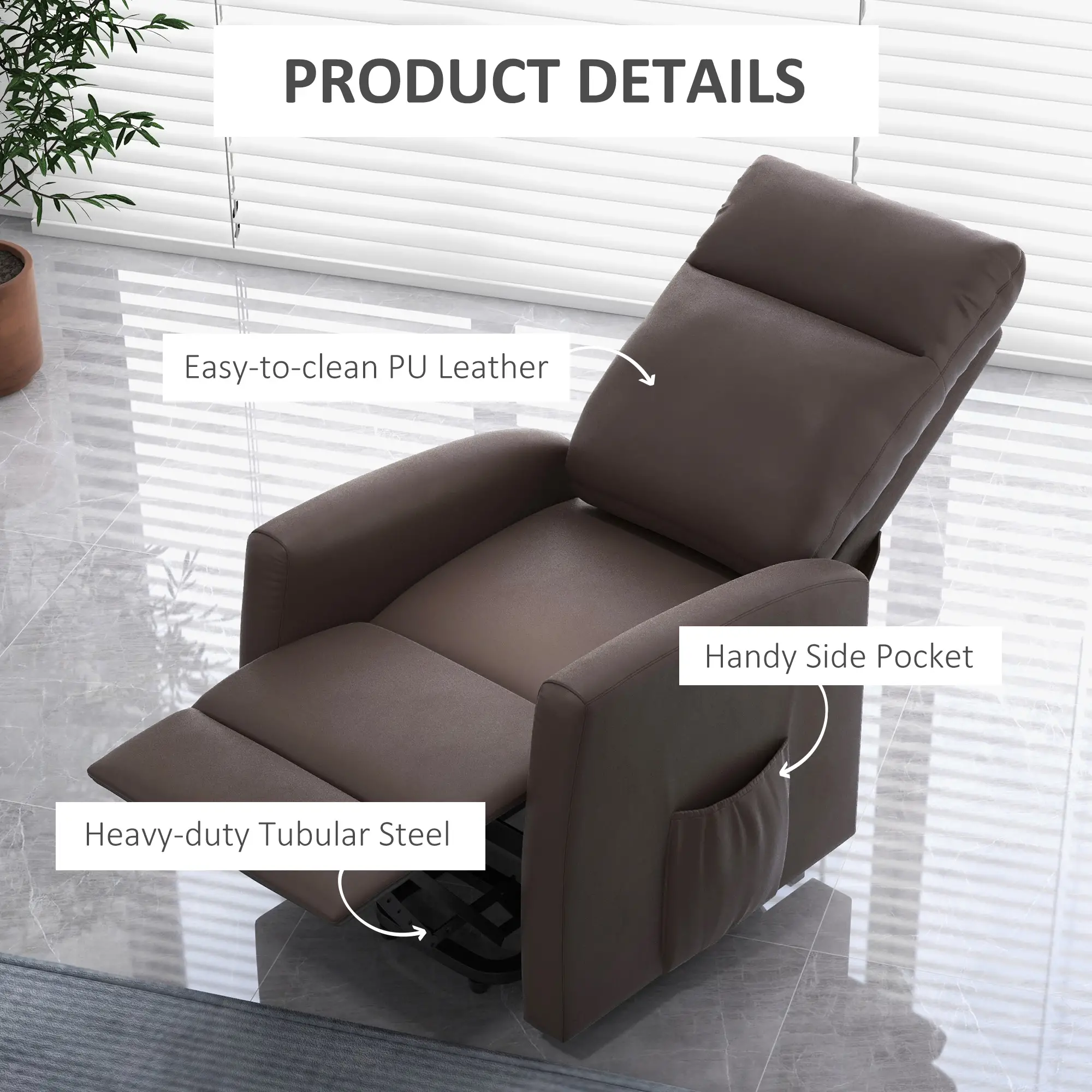 Power Lift Recliner Chair, Remote Control, Side Pocket, Brown - Image 7