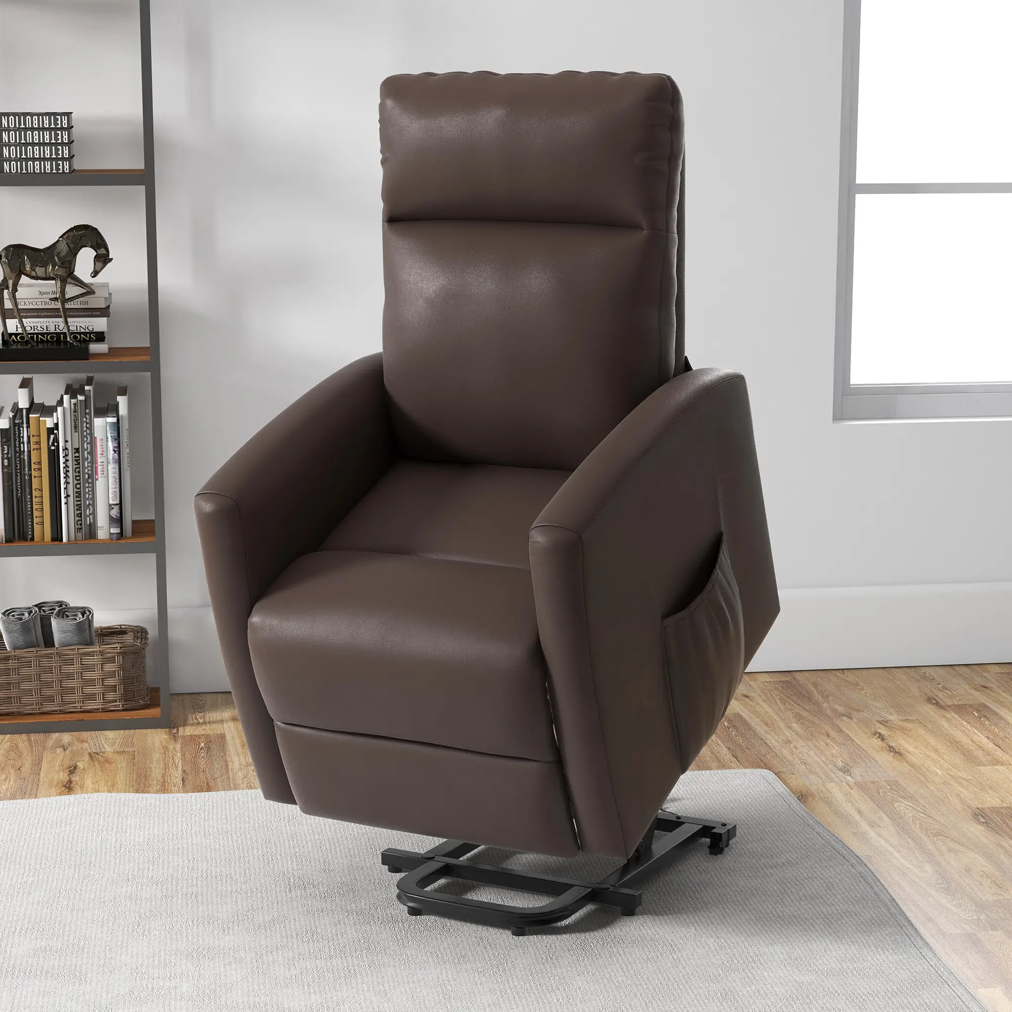 Power Lift Recliner Chair, Remote Control, Side Pocket, Brown - Image 9