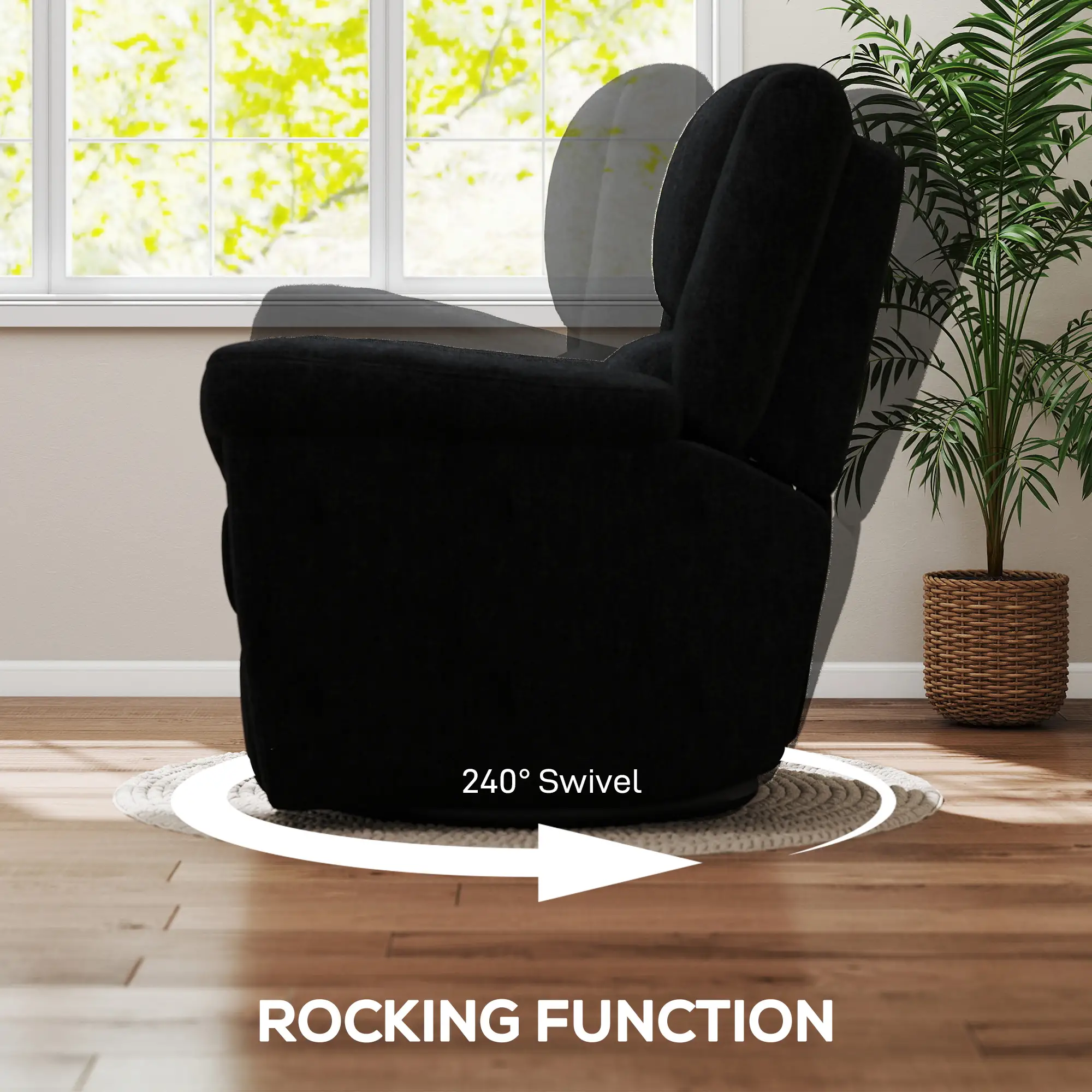 Power Recliner Chair, Fabric, USB Ports, Swivel & Rocking, Black - Image 6