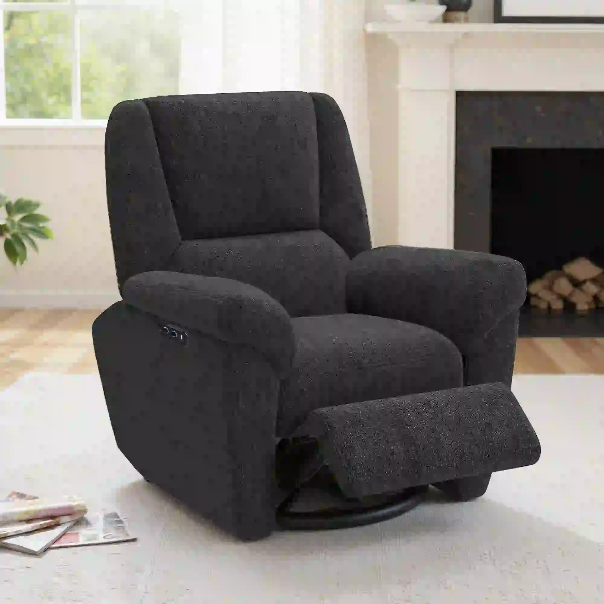 Power Recliner Chair, Fabric, USB Ports, Swivel & Rocking, Black - Image 8