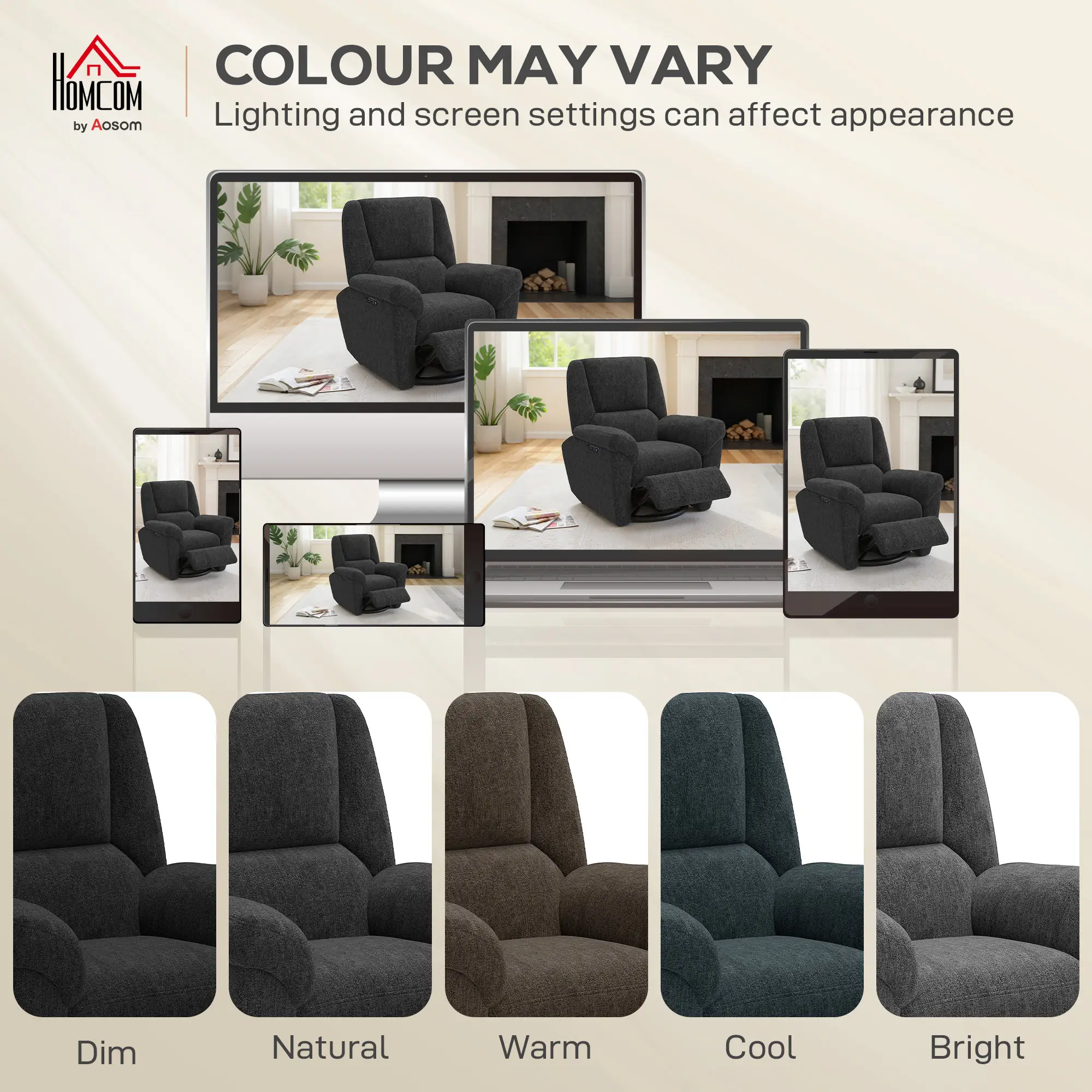 Power Recliner Chair, Fabric, USB Ports, Swivel & Rocking, Black - Image 9