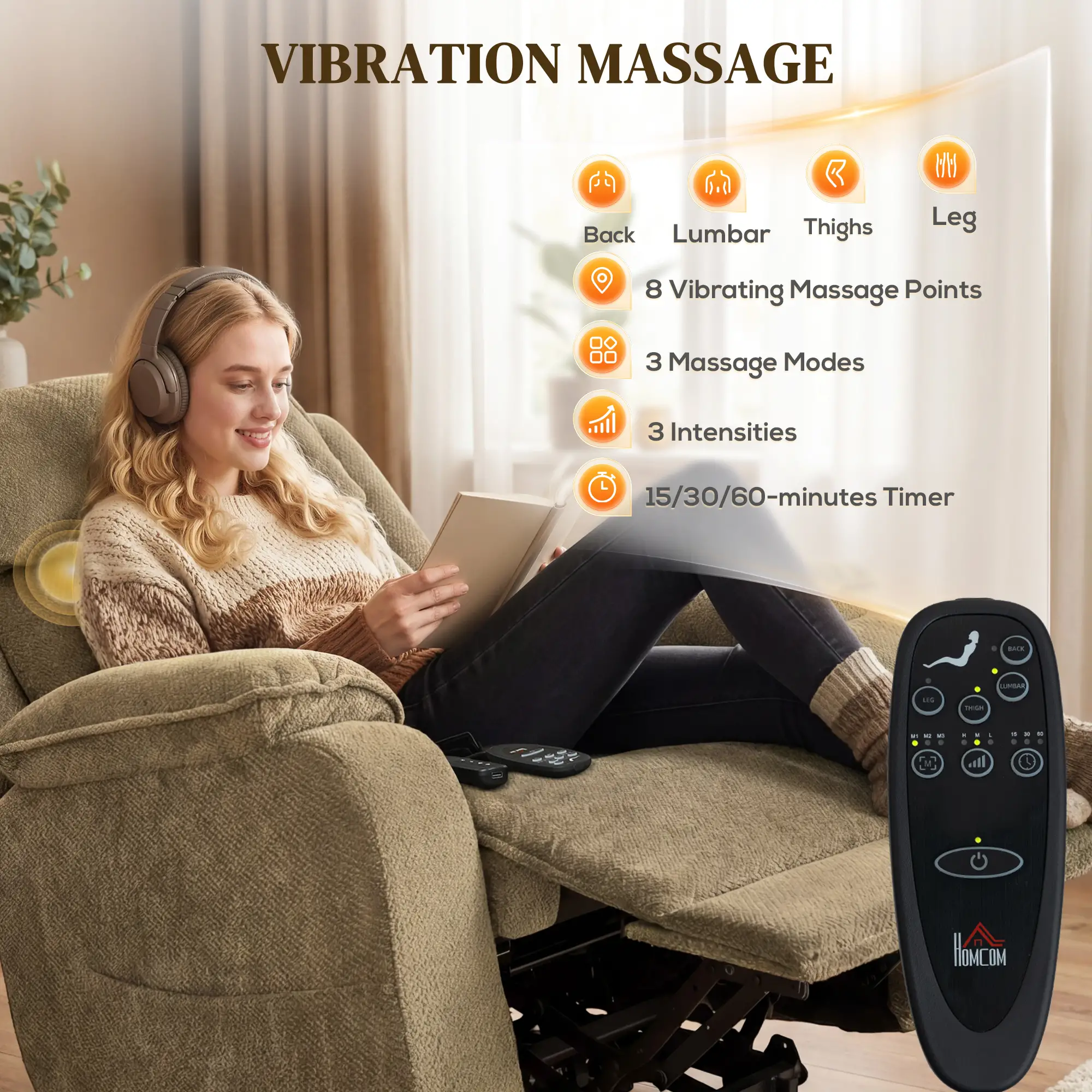 Power Recliner Chair, Massage, Electric Lift, 2 Memory Positions, Brown - Image 5