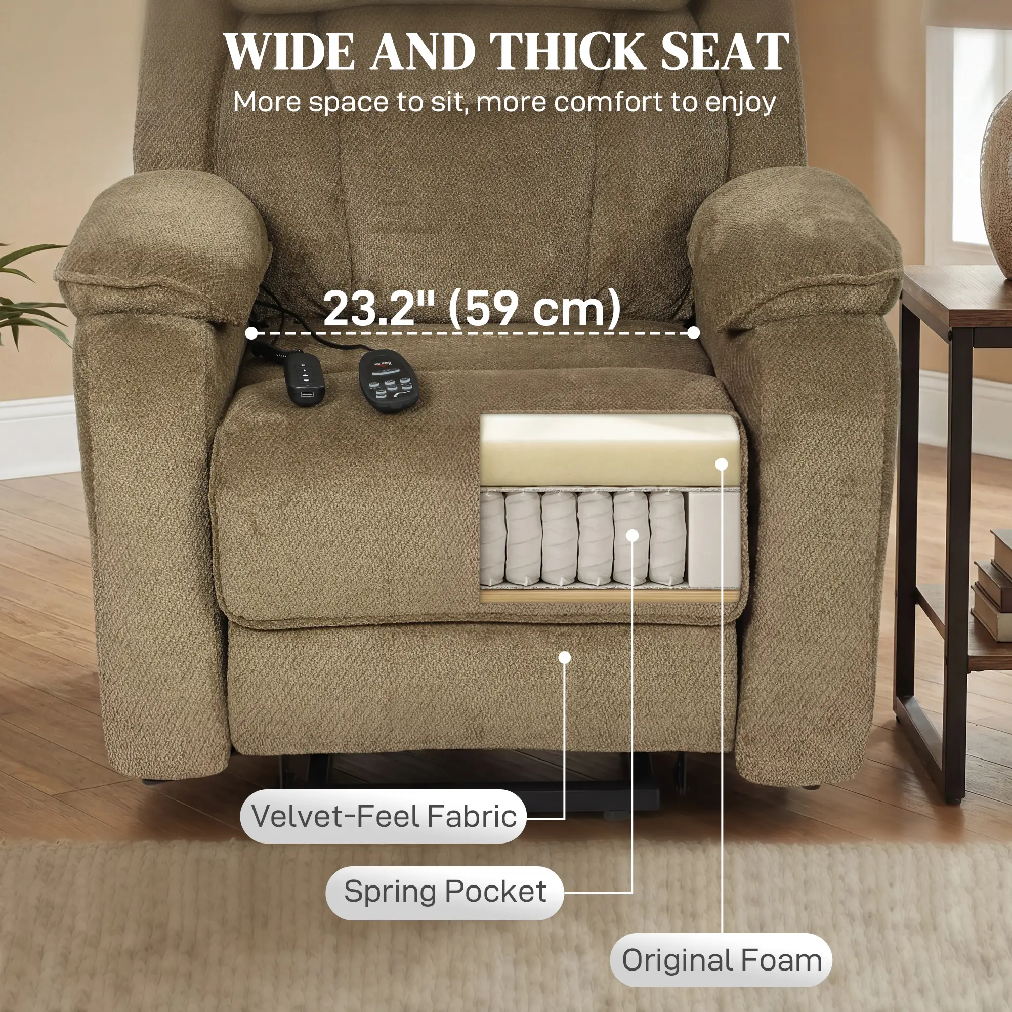 Power Recliner Chair, Massage, Electric Lift, 2 Memory Positions, Brown - Image 6