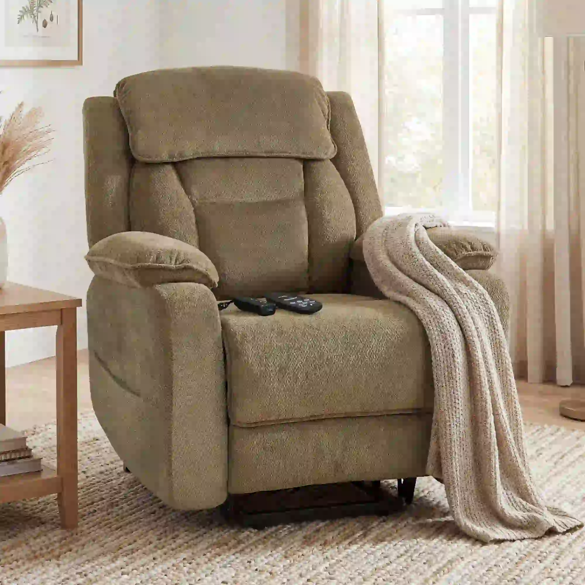Power Recliner Chair, Massage, Electric Lift, 2 Memory Positions, Brown - Image 8