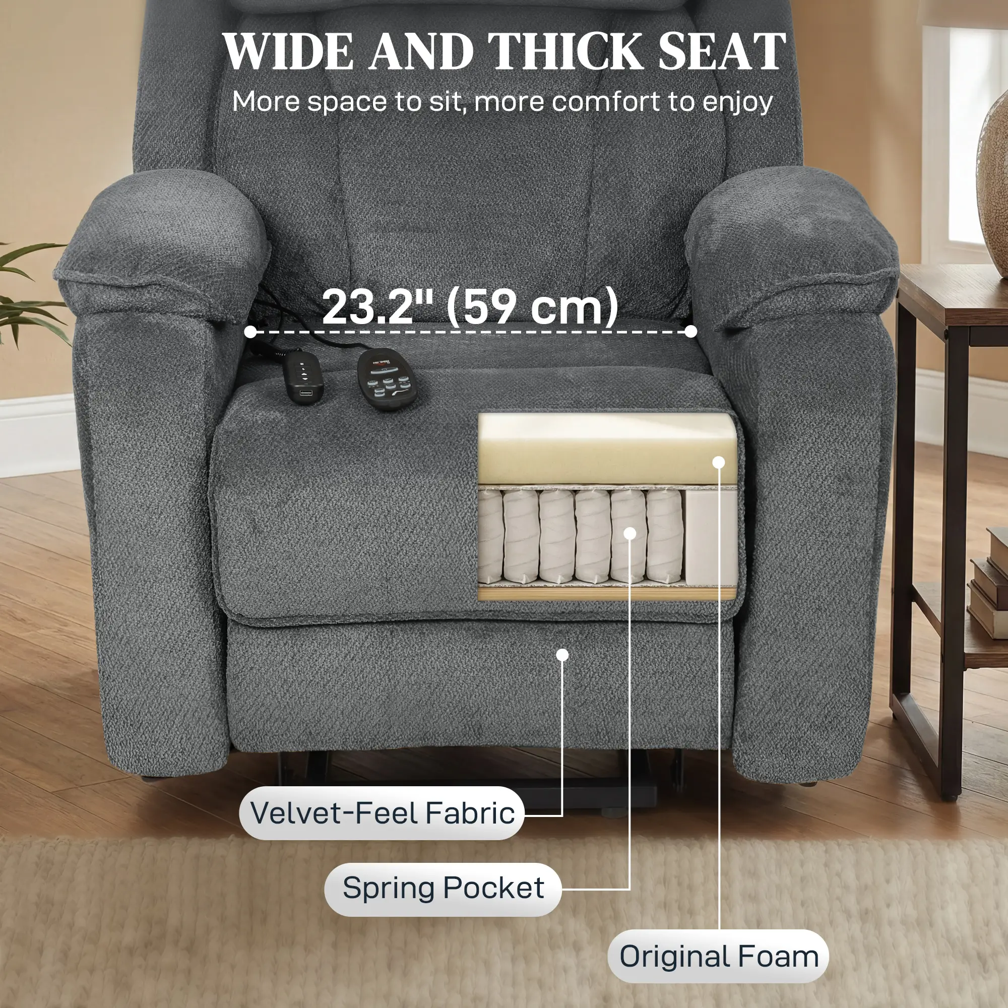 Power Recliner Chair With Massage, Electric Lift Chair, Grey - Image 6