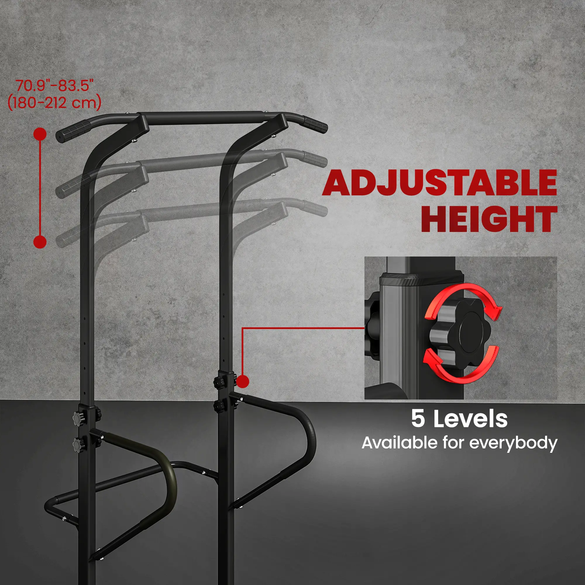 Power Tower Dip Station, Pull Up Bar, Adjustable Height, Black - Image 5