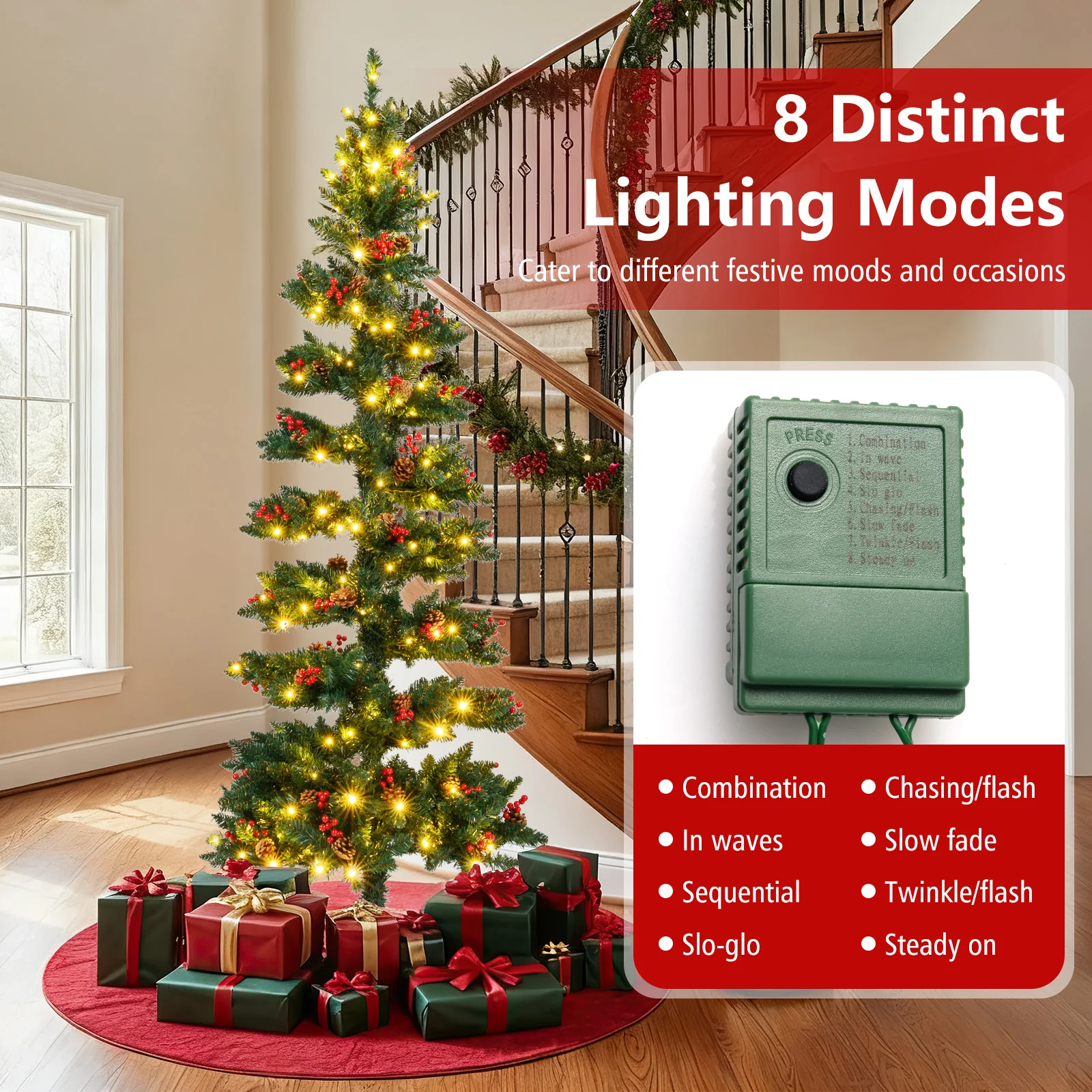 Pre-Lit Artificial Christmas Tree, 7 ft, 791 Branch Tips, 8 Modes, Green - Image 10
