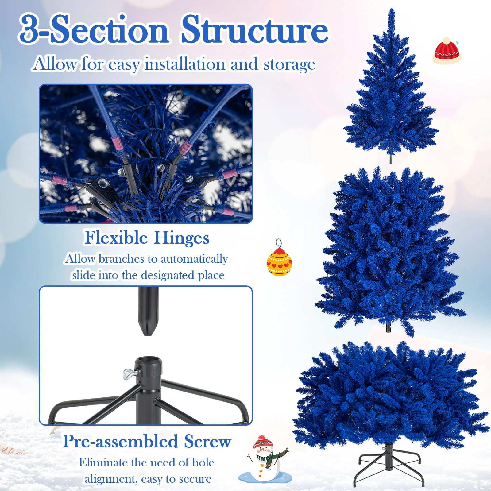 Pre-Lit Artificial Christmas Tree, 7 ft, 340 Blue LED Lights, 3 Modes, Blue - Image 7