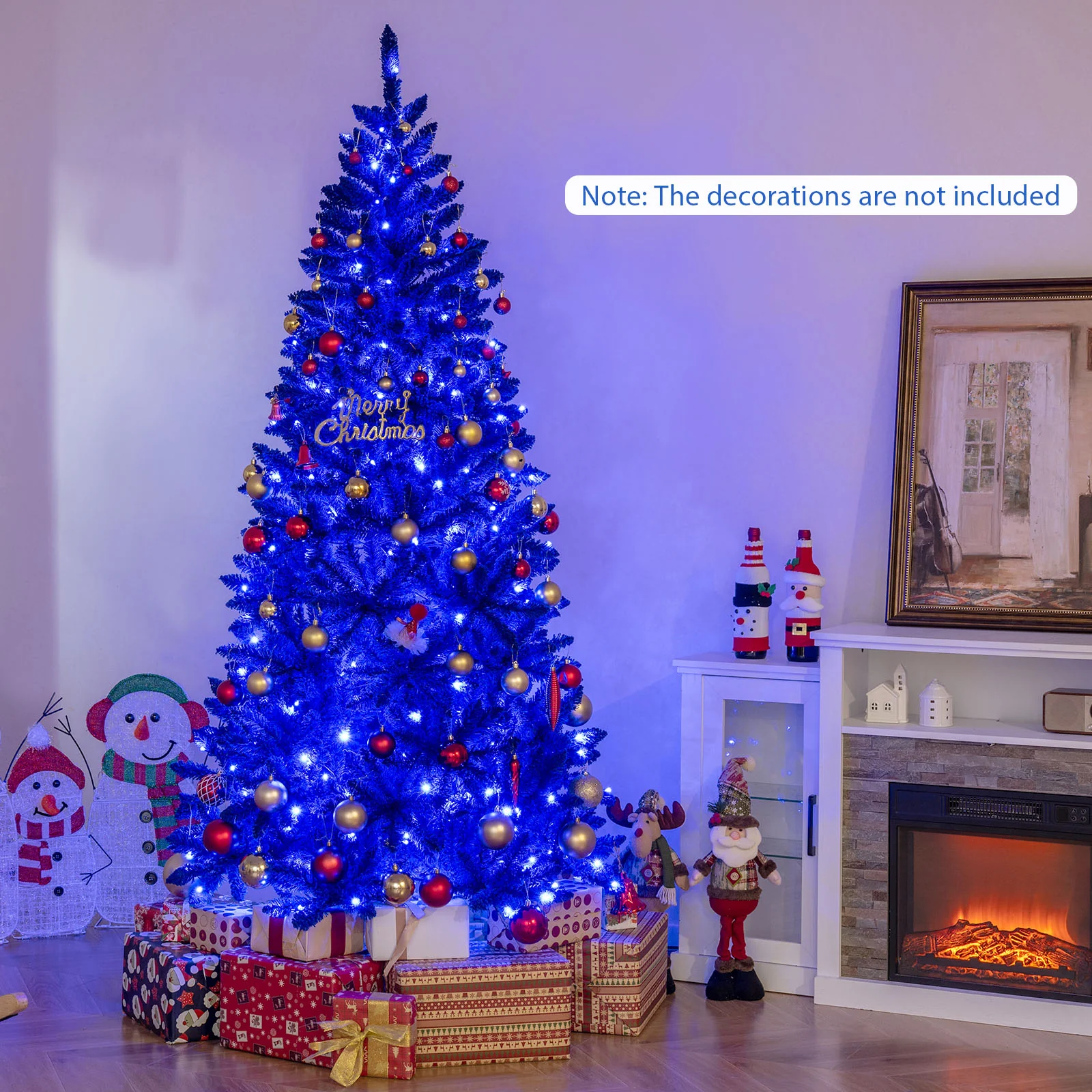 Pre-Lit Artificial Christmas Tree, 7 ft, 340 Blue LED Lights, 3 Modes, Blue - Image 8